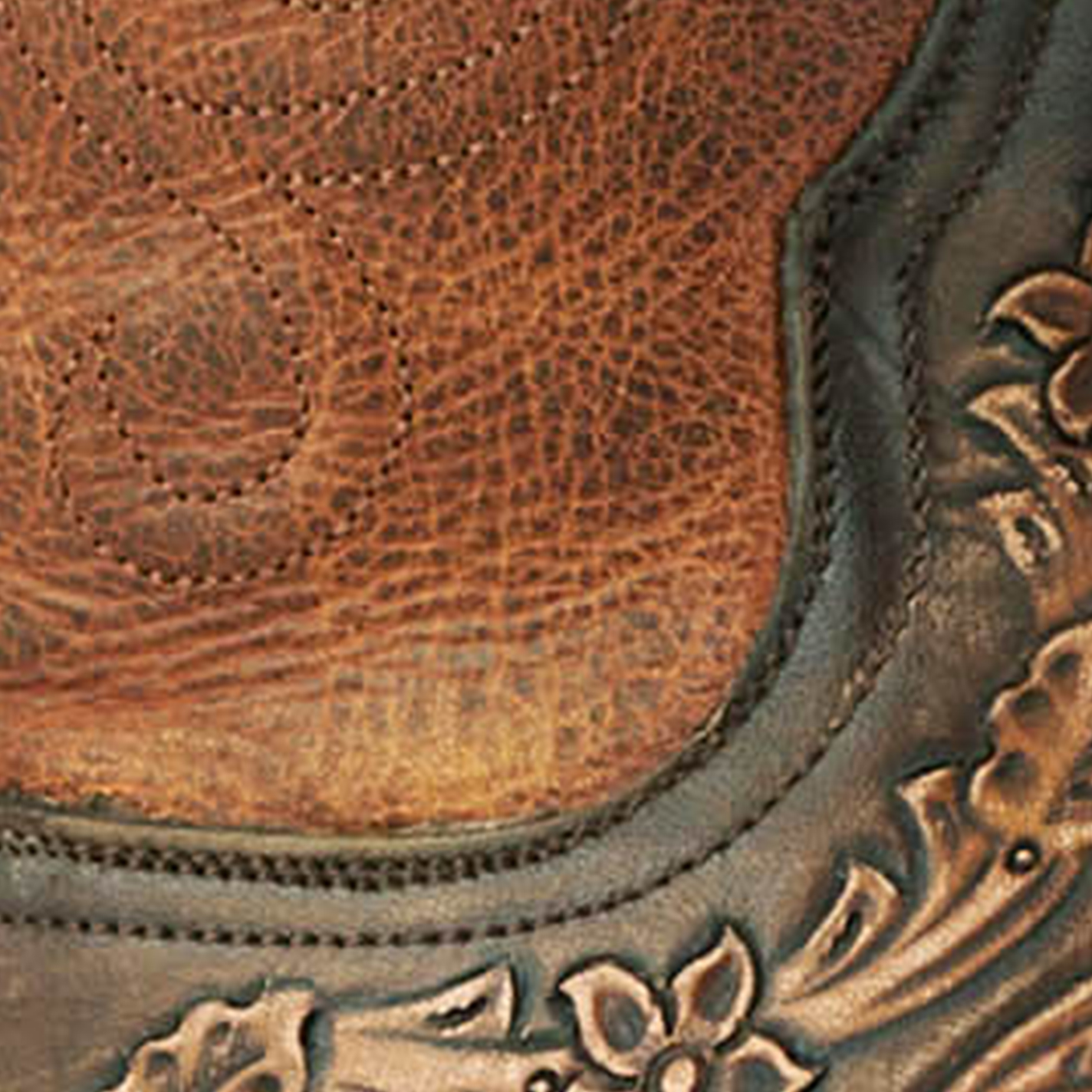 Black Jack Men's Brandy and Antique Brown Hand Tooled Wide Square Toe Cowboy Boots - Image 1