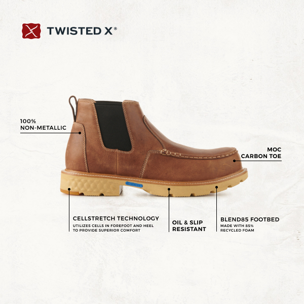 Twisted X Men's Ginger CellStretch Moc Nano Composite Toe Chelsea Work Boots - Image 1