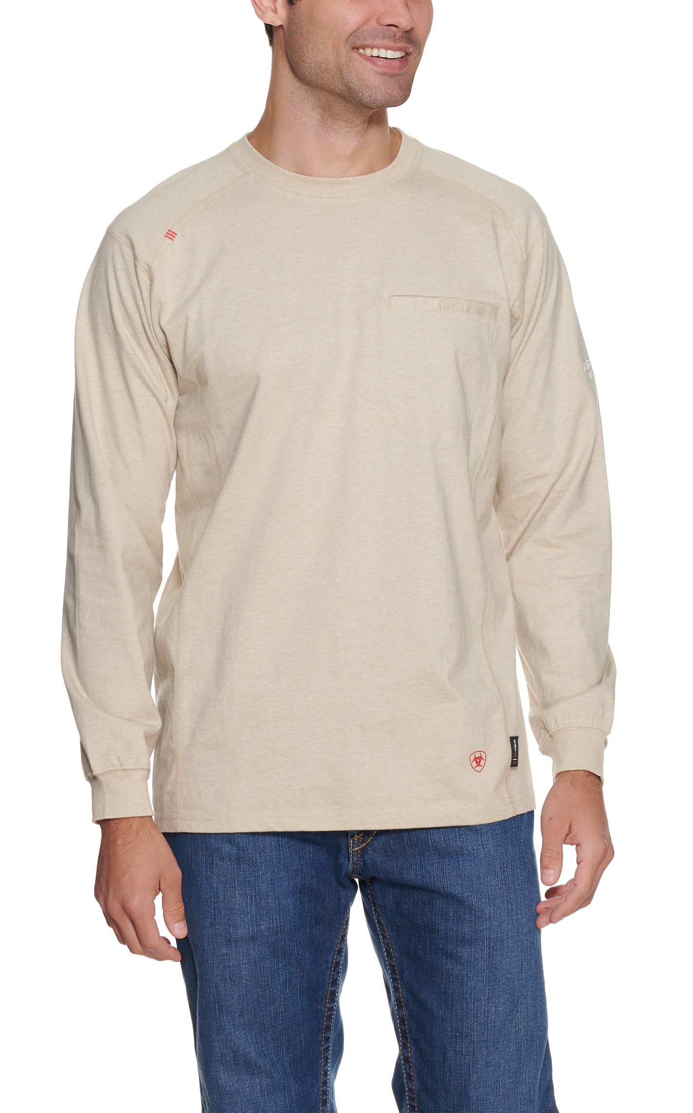 Ariat Men's Sand Air Crew Long Sleeve FR Work T-Shirt - Big & Tall - Image 1