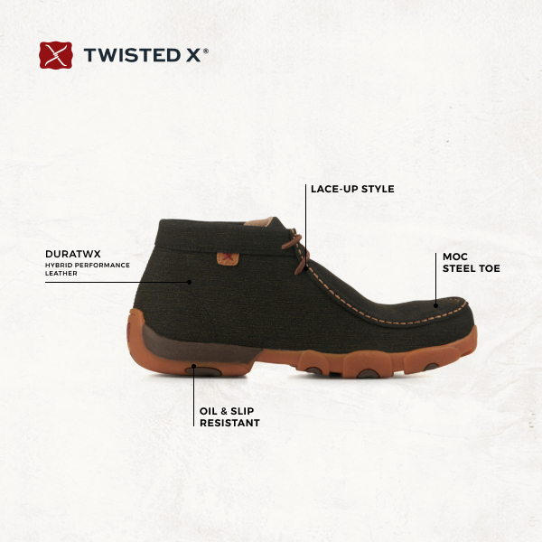 Twisted X Men's Charcoal Round Steel Toe Chuckka Driving Moc Work Shoe - Image 1