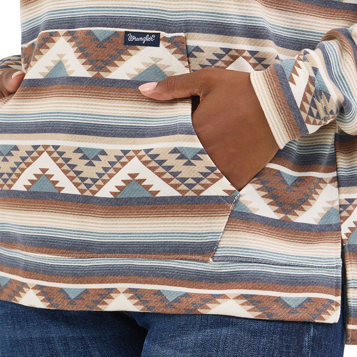 Wrangler Retro Women's Brown Aztec Print Relaxed Hoodie - Image 1