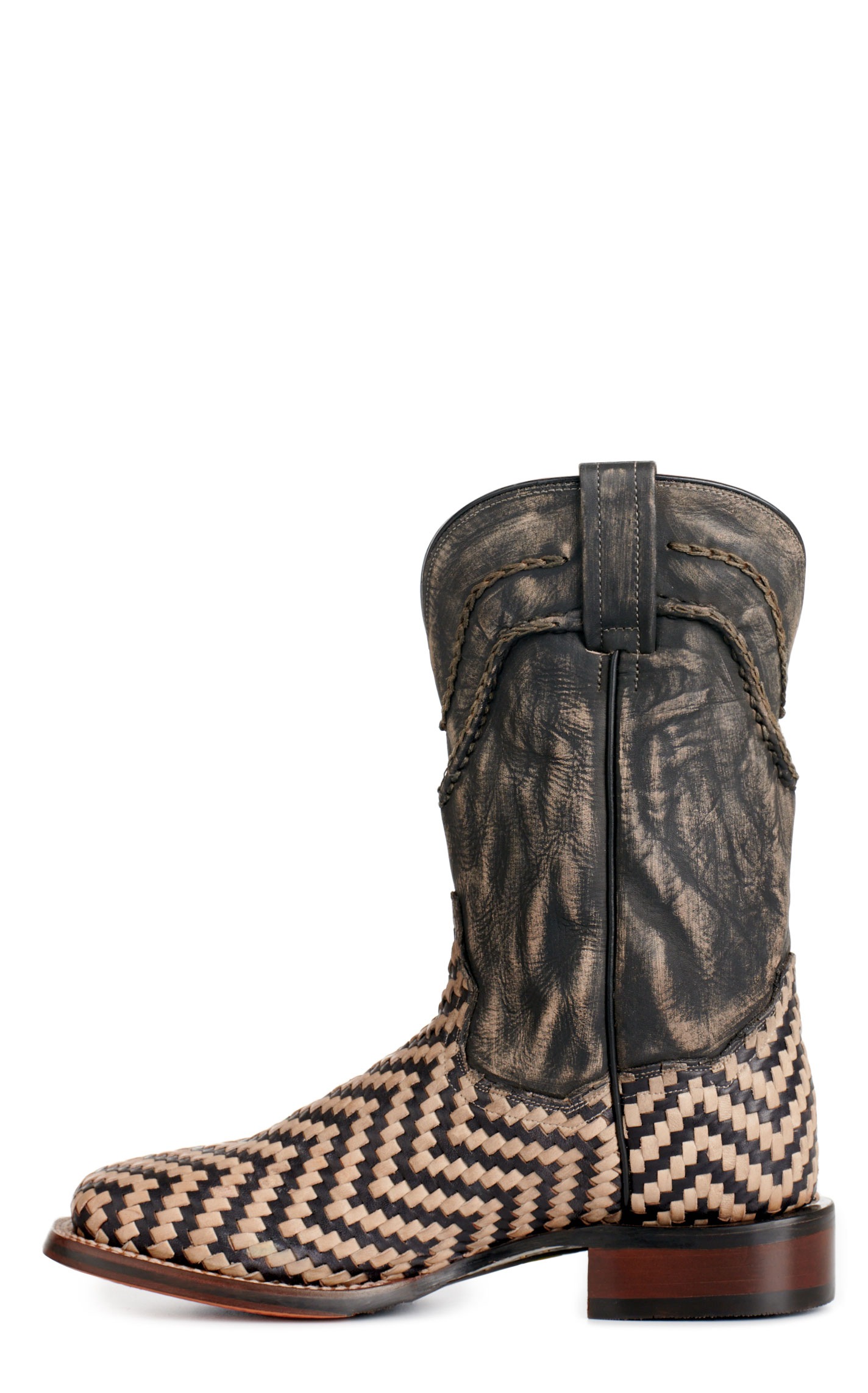 Dan Post Men's Keaton Distressed Black and Basketweave Wide Square Toe Cowboy Boots - Image 1