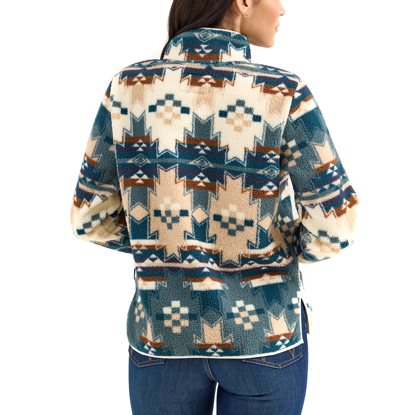 Wrangler Retro Women's Dusty Blue Aztec Print Sherpa Pullover - Image 1