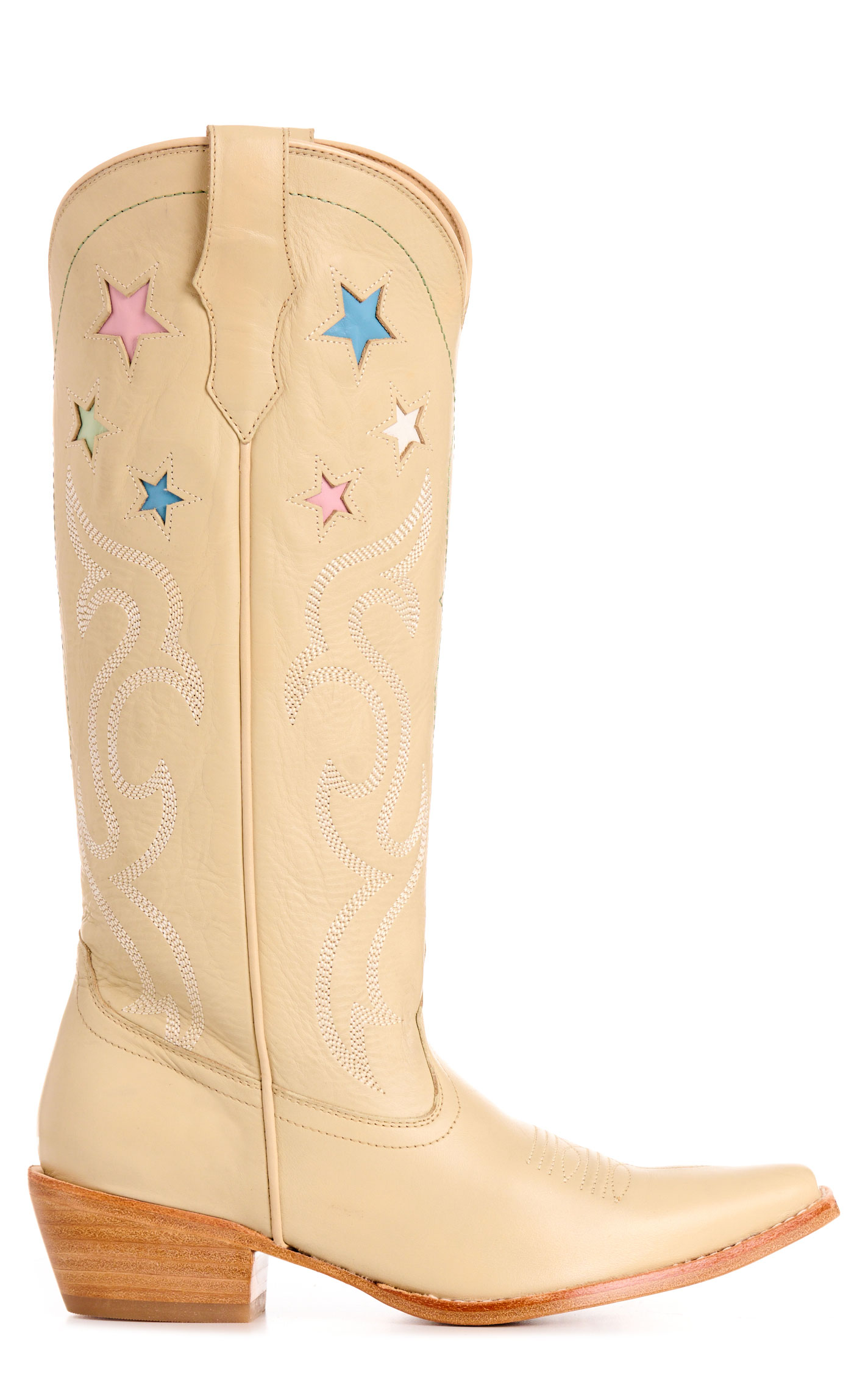 Rockin' C Women’s Ivory with Star Inlays Snip Toe Tall Cowboy Boots - Image 1