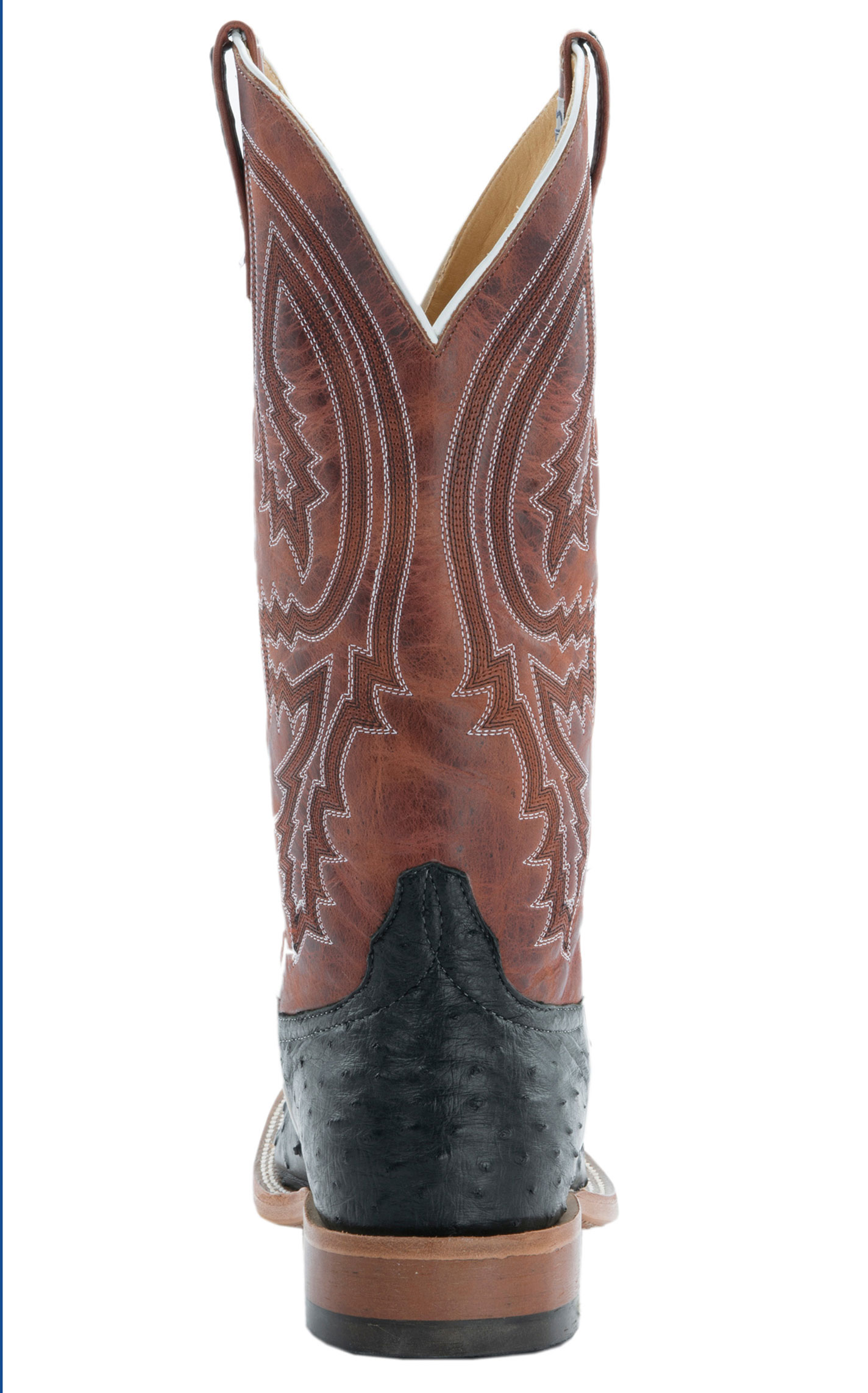 Anderson Bean Men's Black Full Quill Ostrich and Rust Lava Square Toe Exotic Cowboy Boots - Image 1