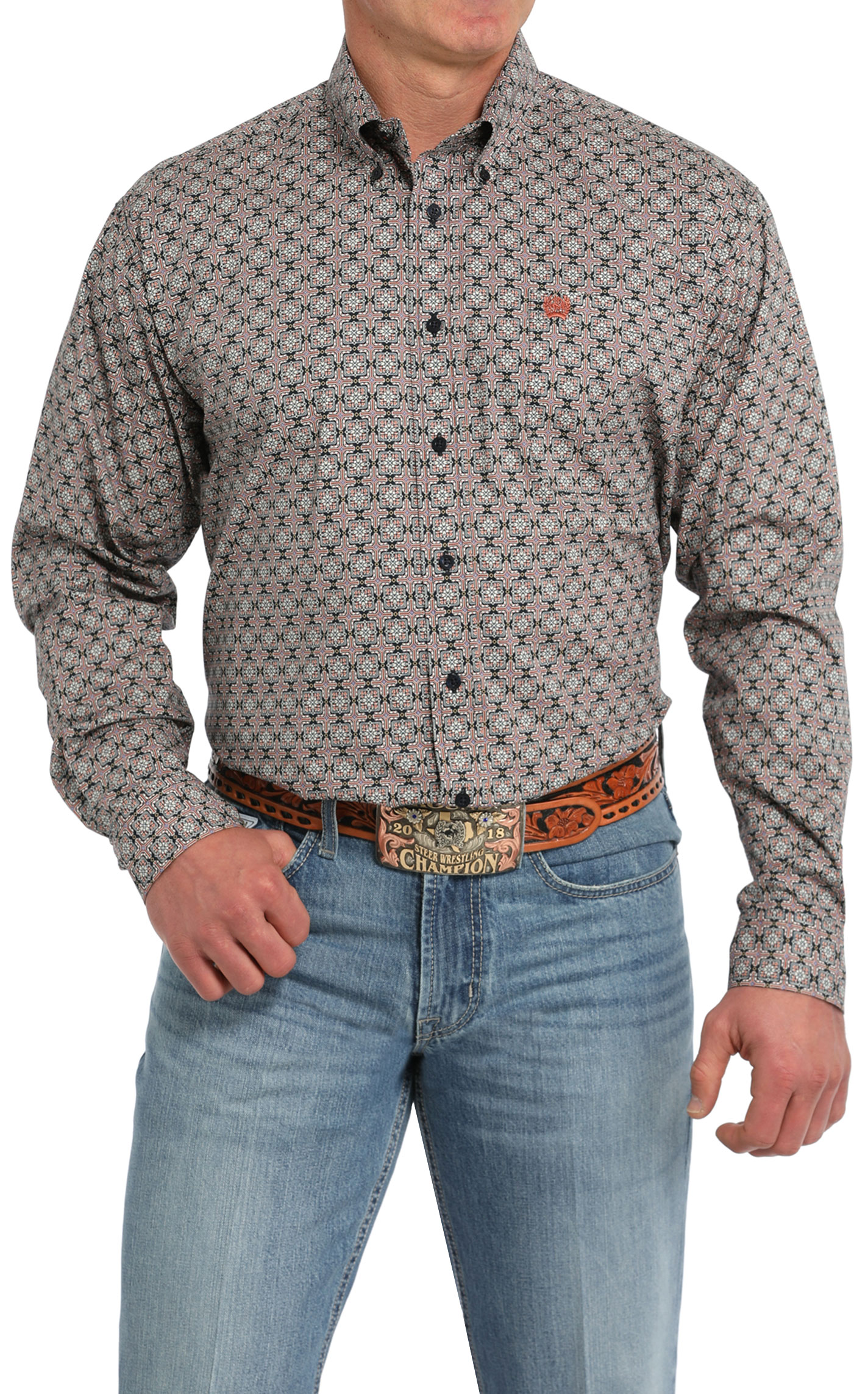 Cinch Men's Navy & Terracotta Geo Print Western Shirt - Image 1