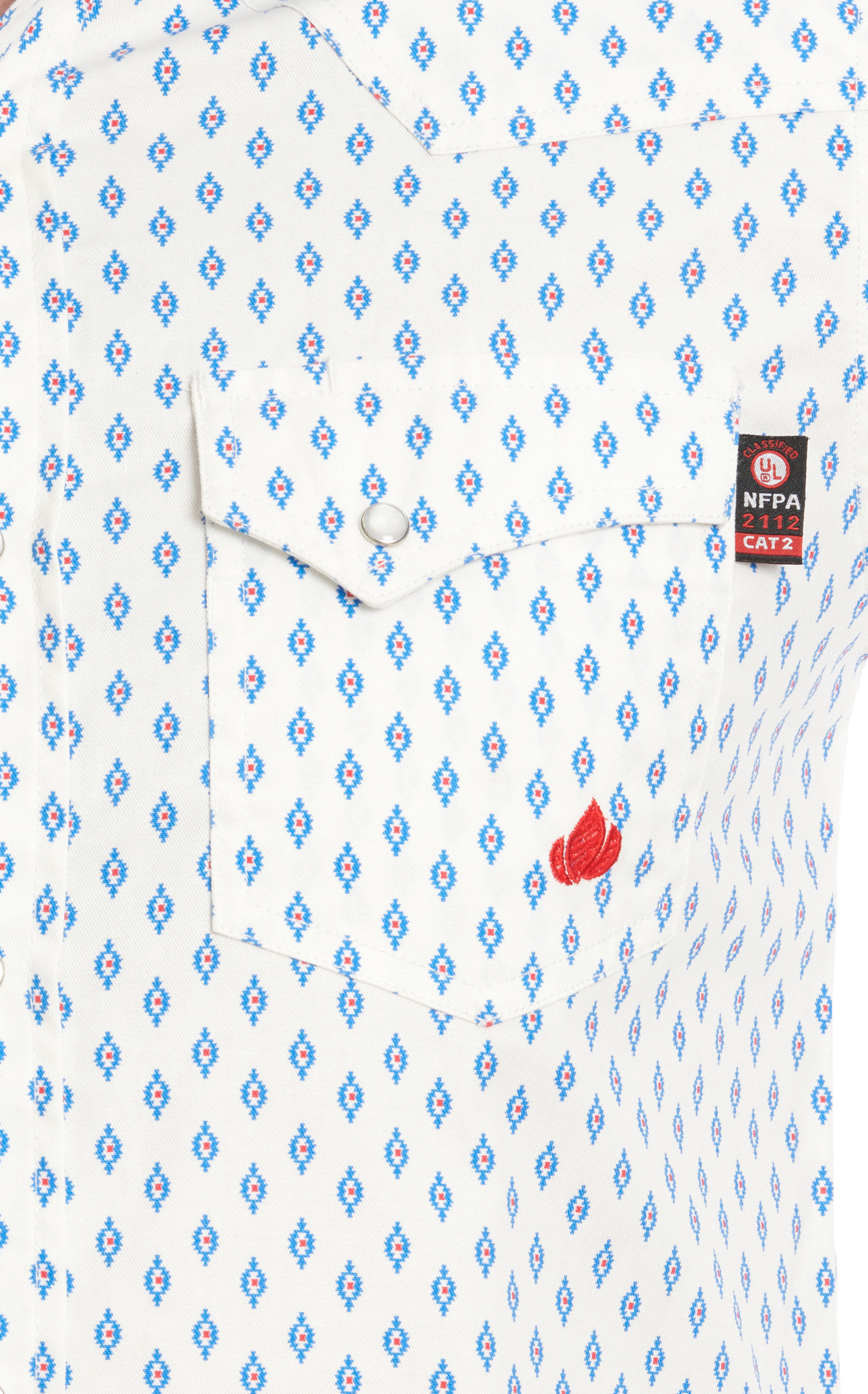 Forge Men's White Red & Blue Aztec Print Long Sleeve FR Work Shirt - Image 1