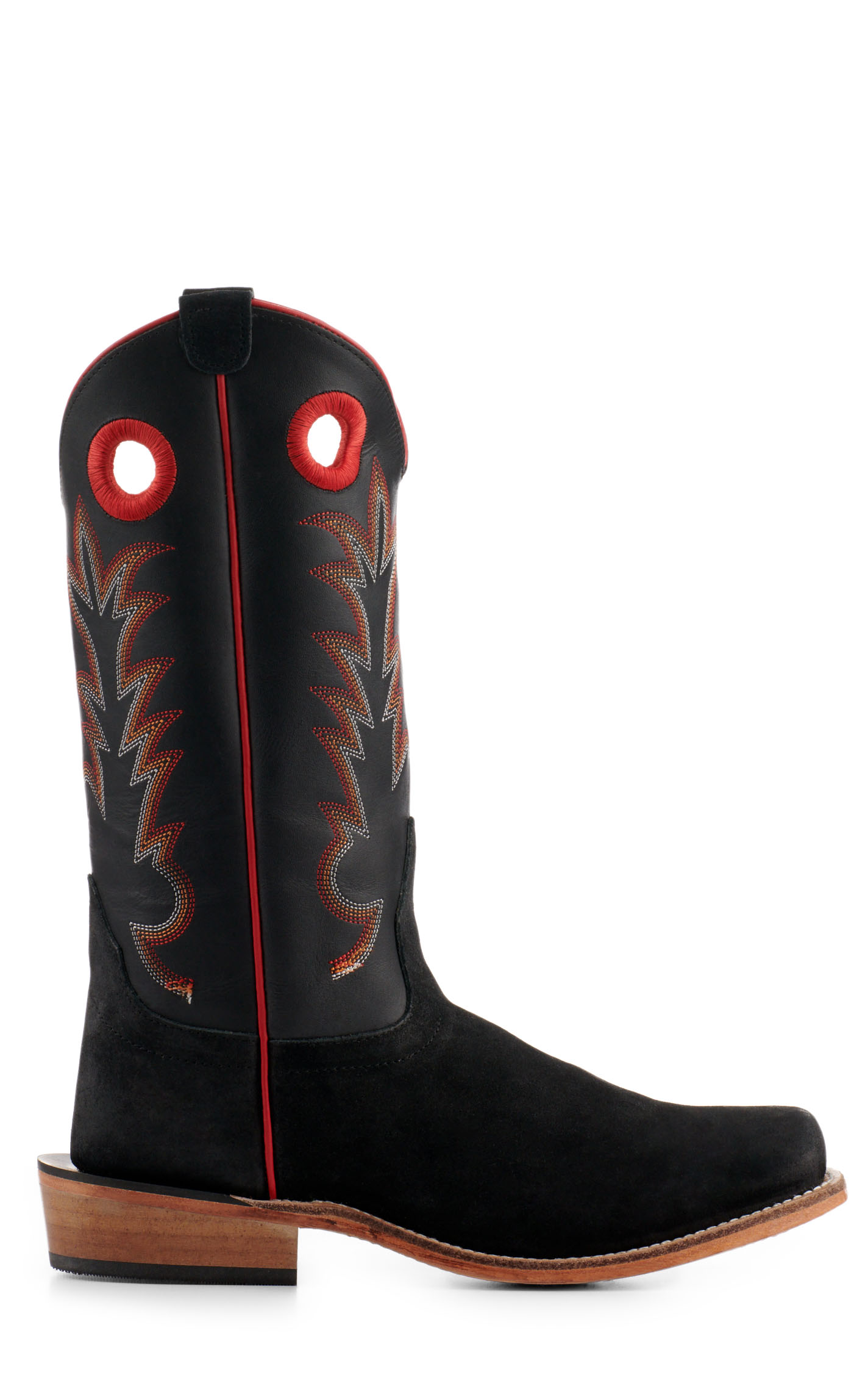 Old West Youth Black with Black Suede Square Toe Cowboy Boots - Image 1