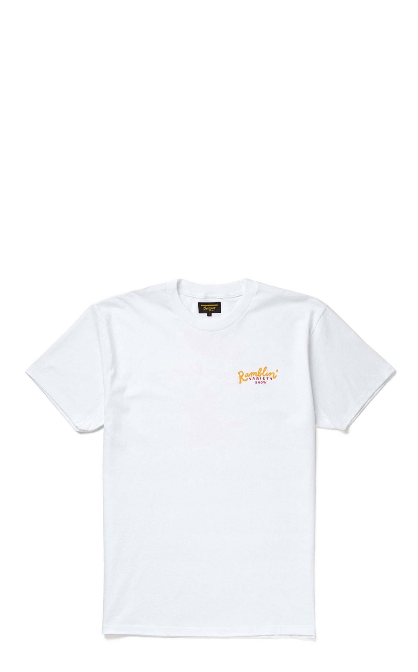 Seager Apparel Men’s White Ramblin’ Variety Show T-Shirt - Image 1
