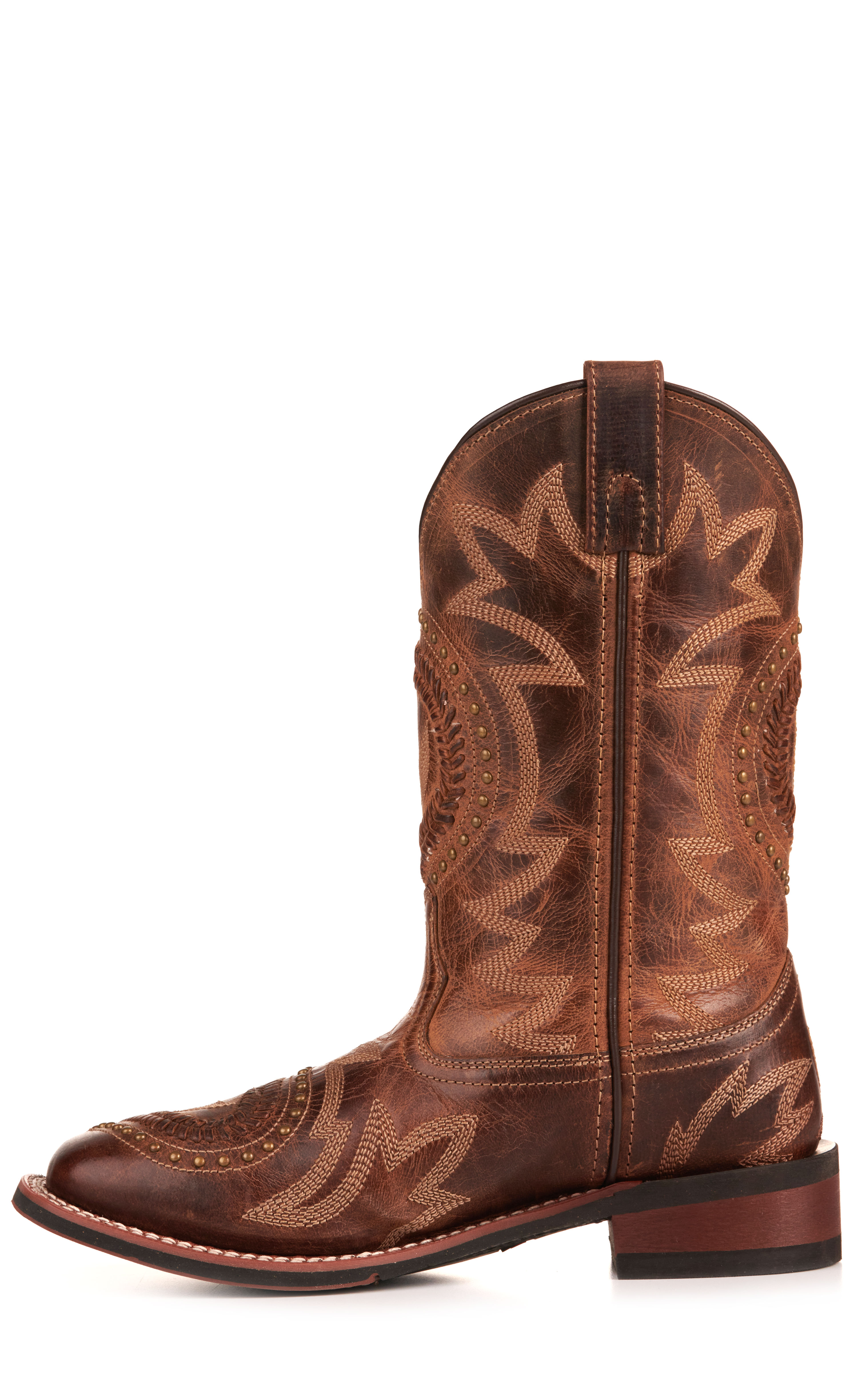 Laredo Women's Charli Brown with Lacing and Studs Wide Square Toe Cowboy Boots - Image 1