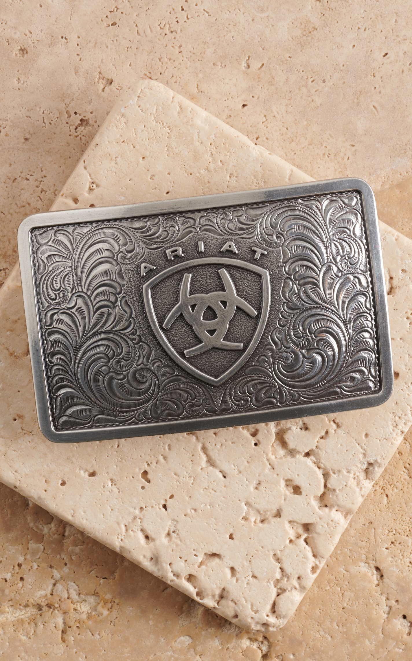 Ariat Silver Filigree with Ariat Logo Rectangular Belt Buckle - Image 1