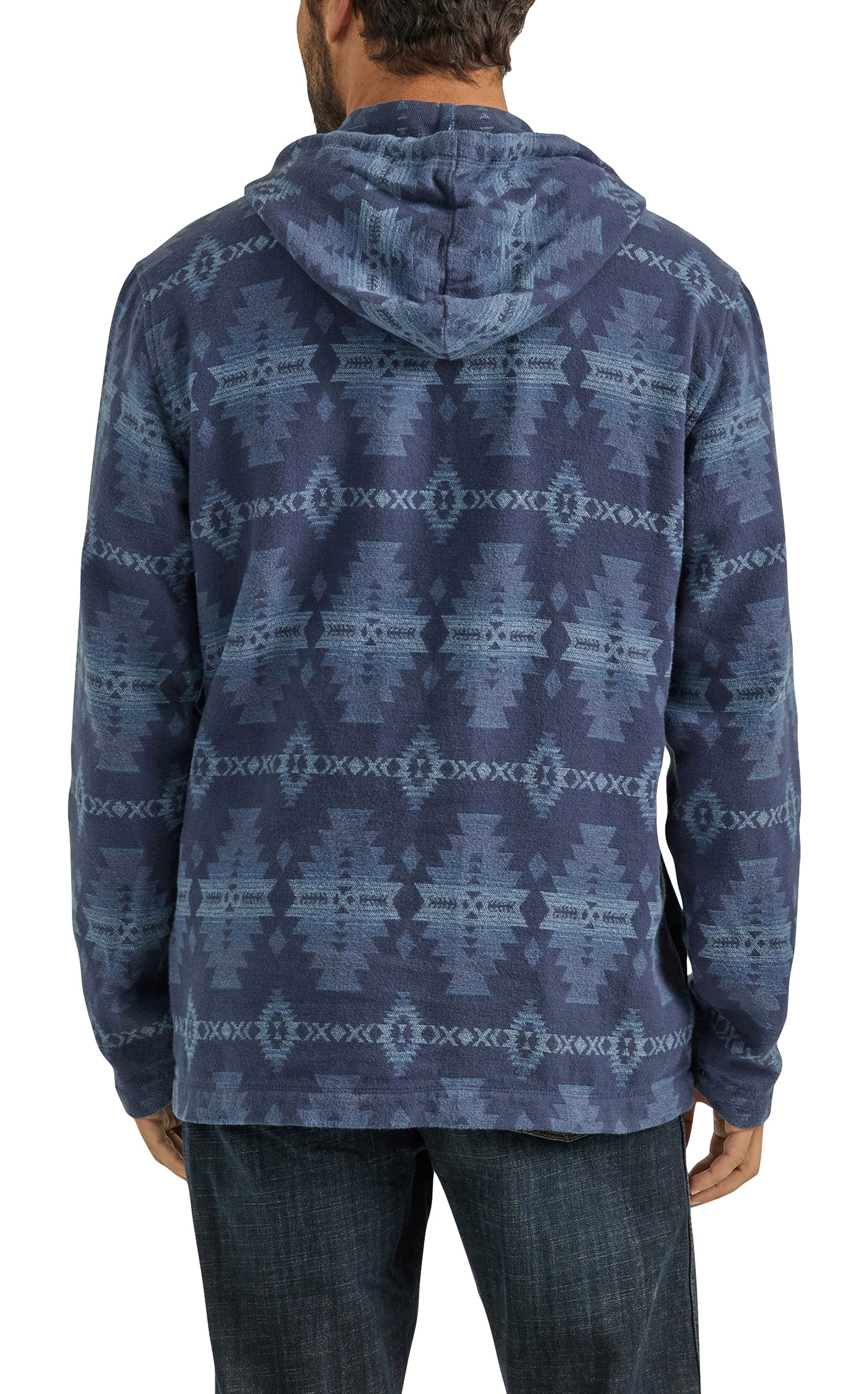 Wrangler Men's Navy Aztec 1/4 Zip Pullover Hoodie - Image 1