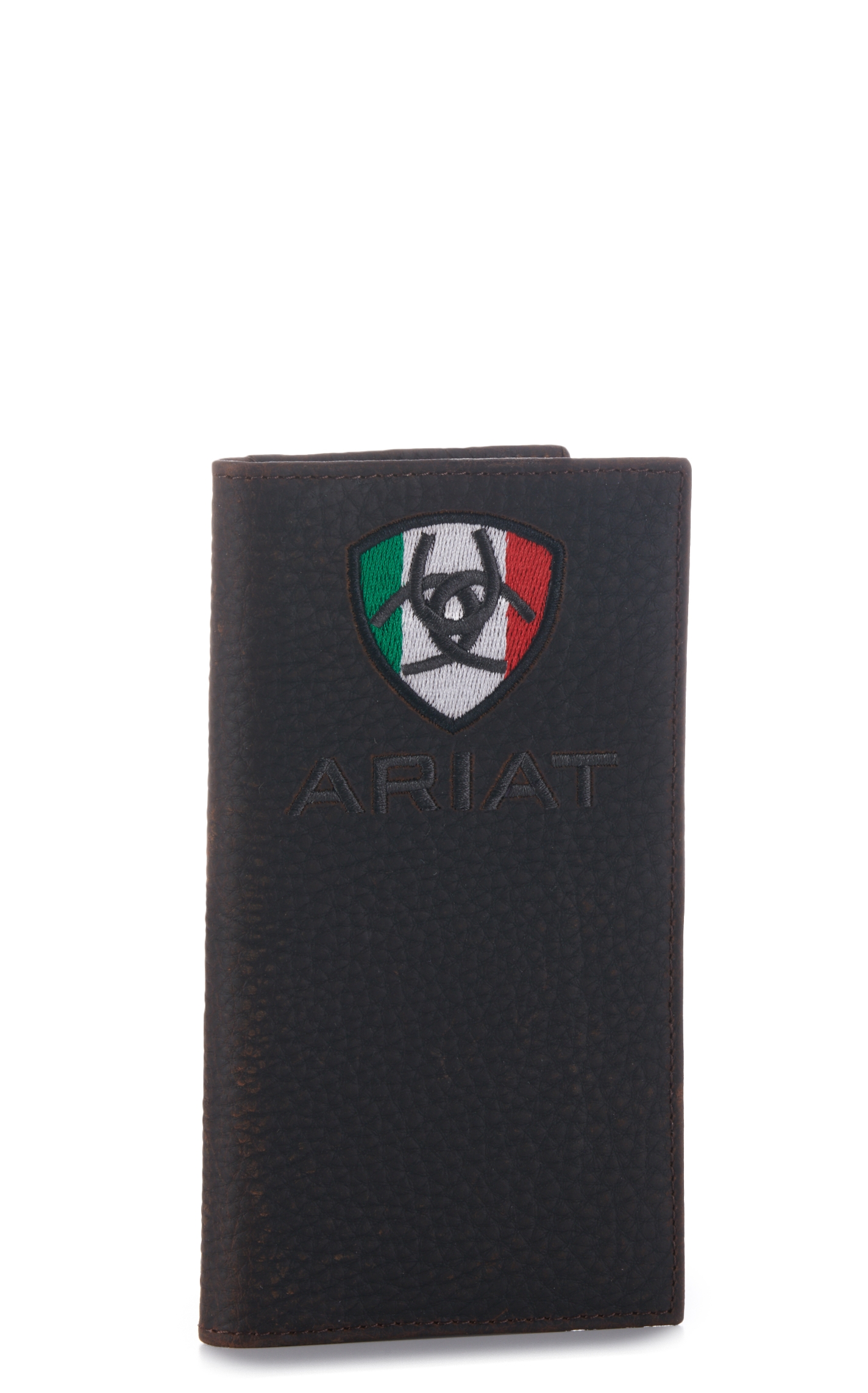 Ariat Men's Rowdy Brown Leather with Mexico Flag Shield Logo Bi-Fold Wallet - Image 1