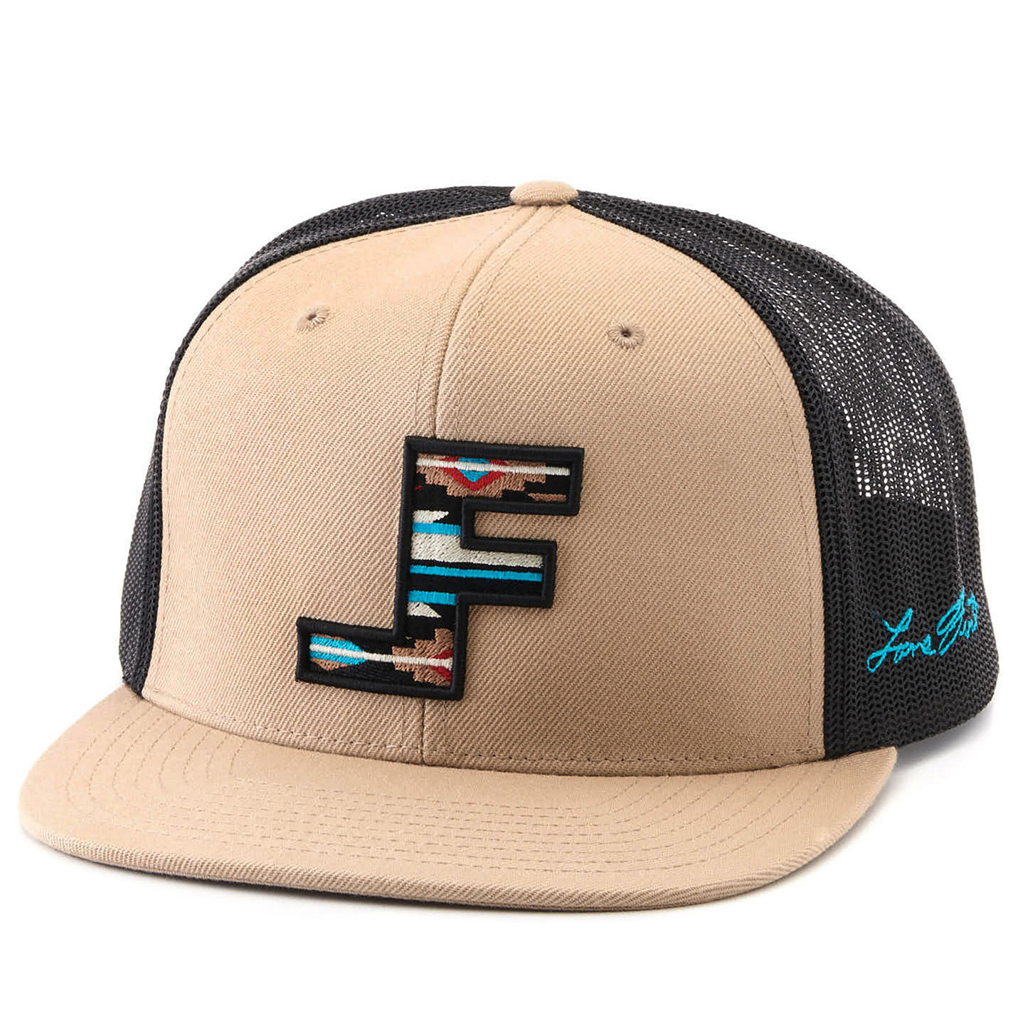 Lane Frost Roundup Khaki and Black with Center Aztec Logo Snapback Cap - Image 1
