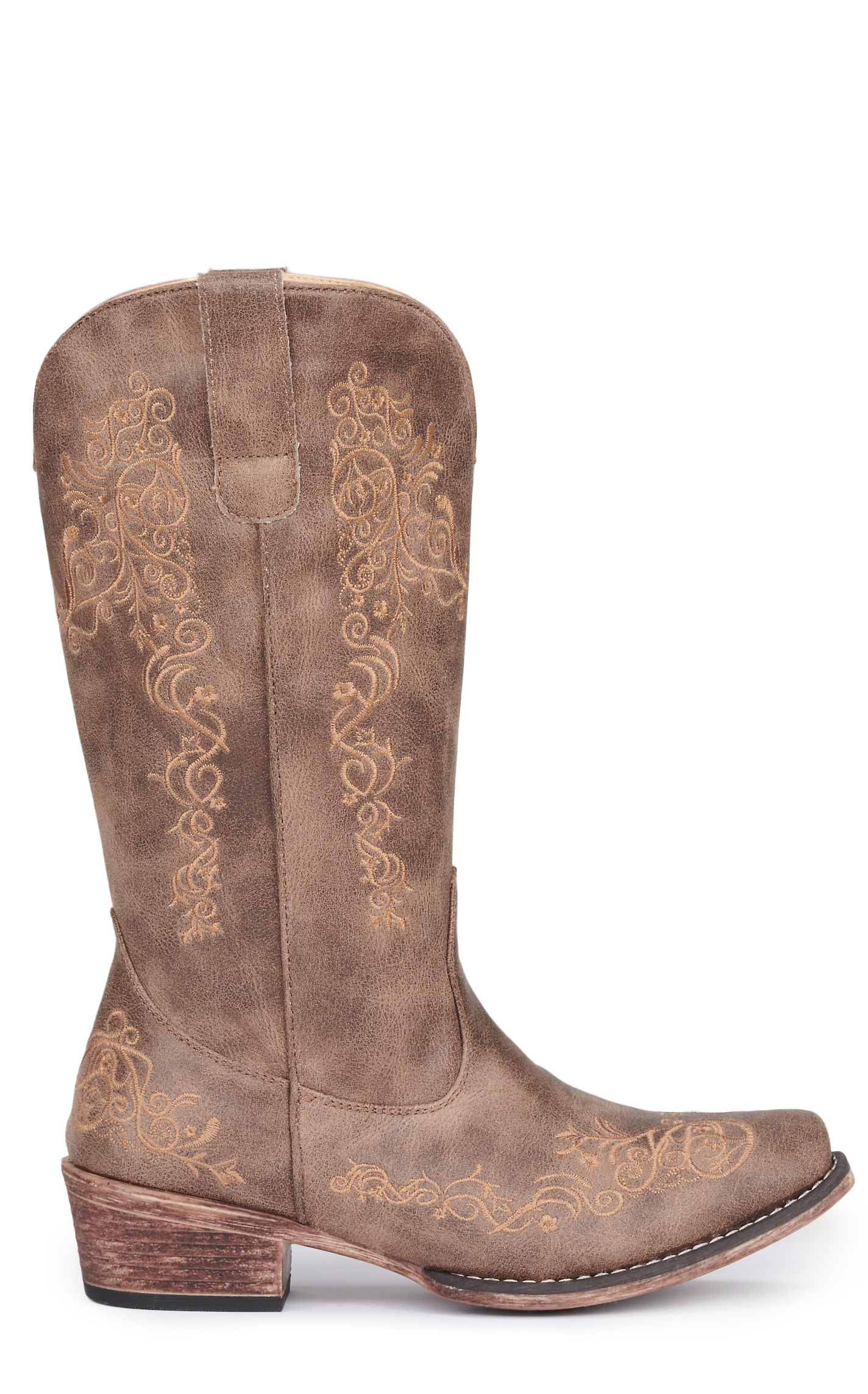 Roper Women's Riley Brown with Embroidered Scrollwork Snip Toe Cowboy Boots - Image 1