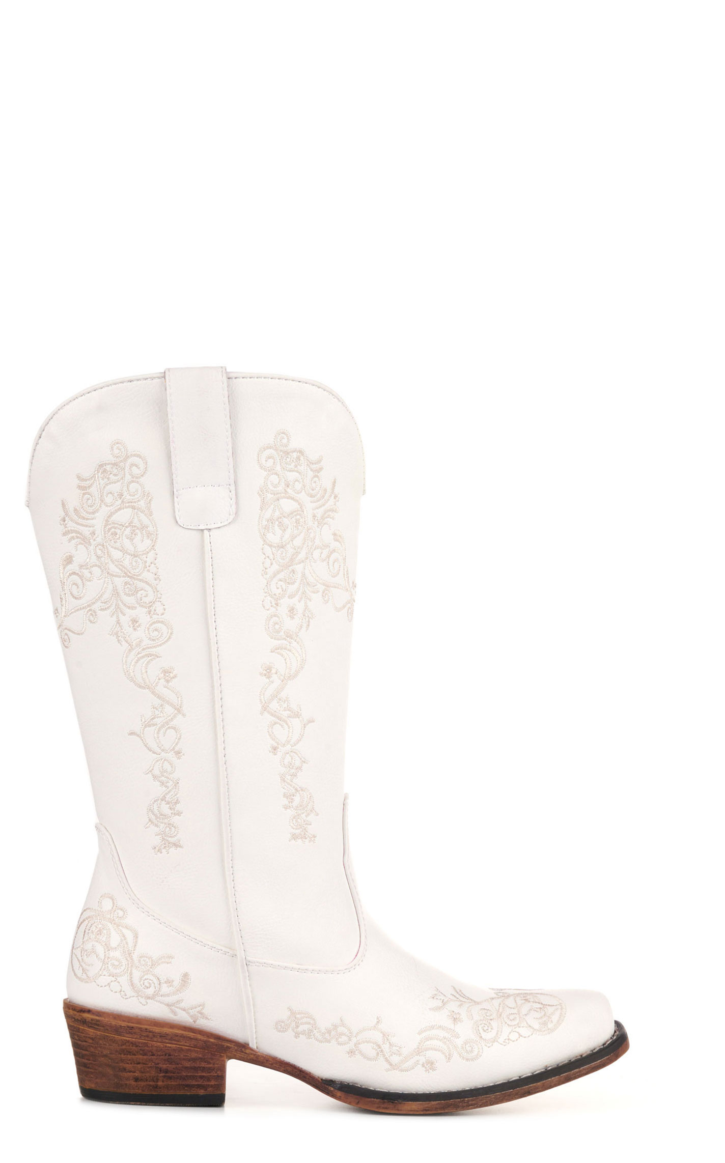 Roper Women's Riley Scroll White with Ivory Floral Embroidery Snip Toe Cowboy Boots - Image 1