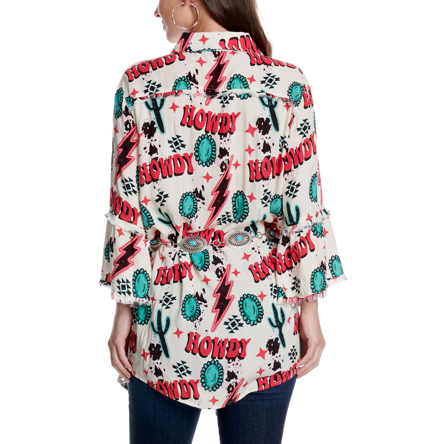 Merigold Kiss Women's Howdy Ivory Button Down Tunic Top - Image 1