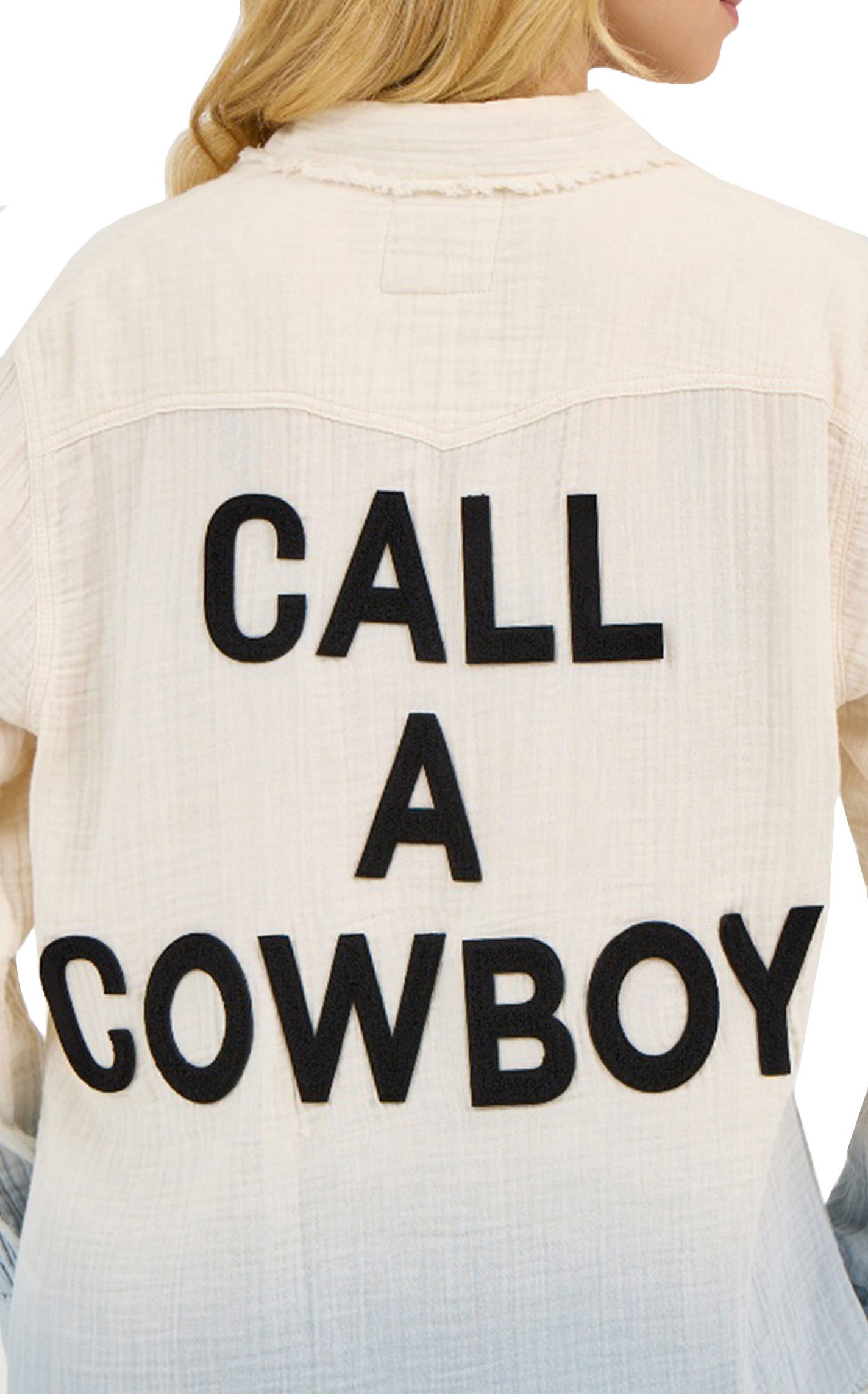 Wrangler X Lainey Wilson Women's White & Blue Dip Dye Call A Cowboy Top - Image 1