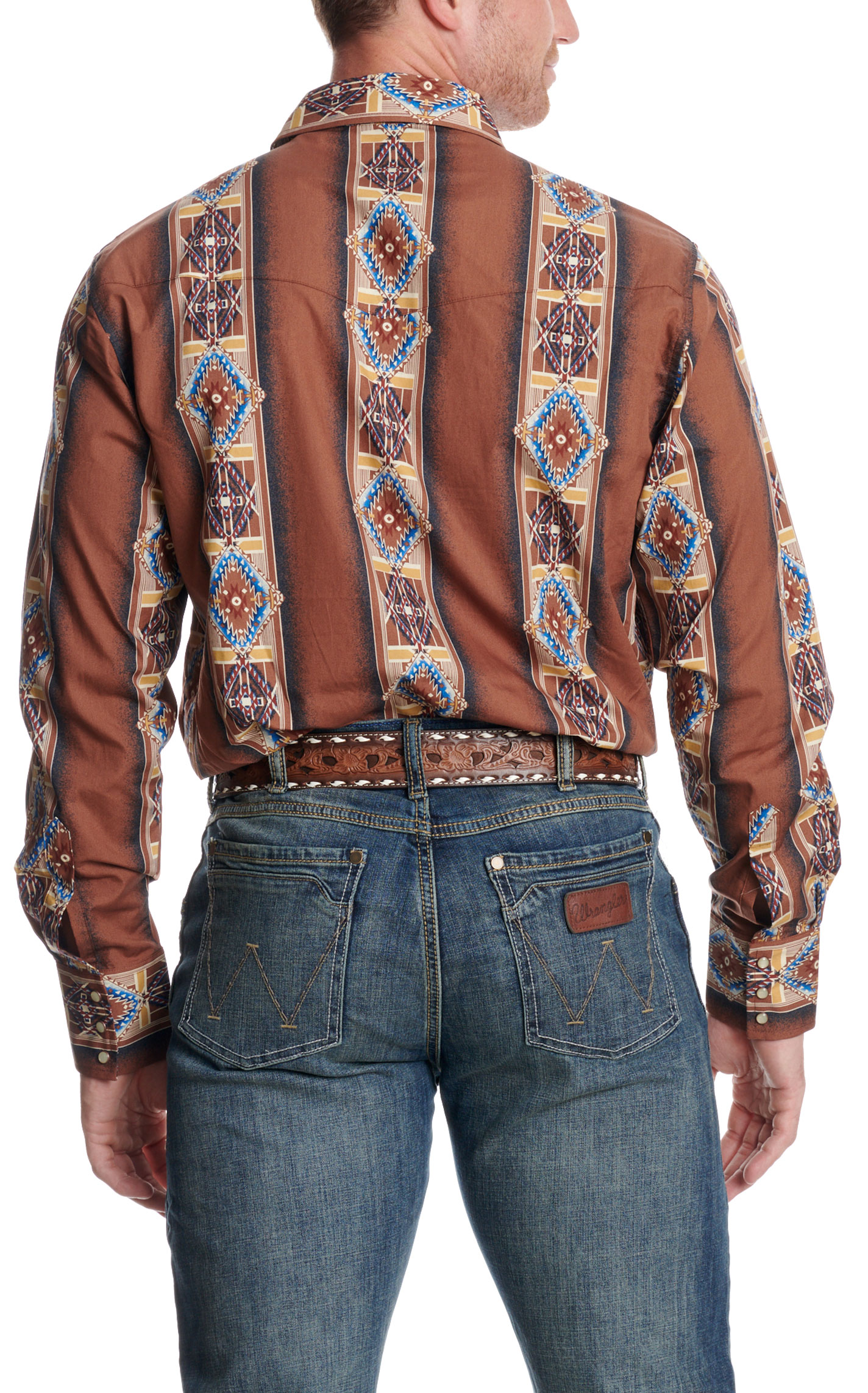 Checotah Men's Brown Aztec Print Western Shirt - Image 1