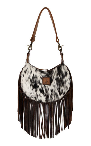STS Ranchwear Black & White Hair on Hide Nellie Fringe Bag - Image 1