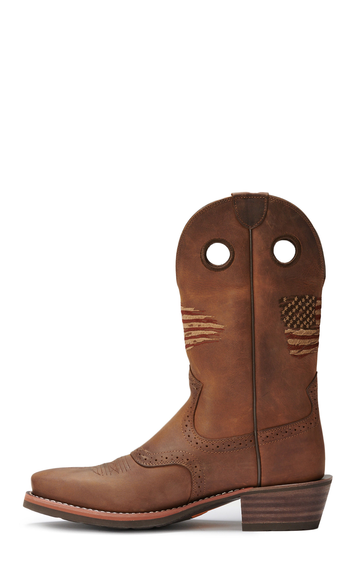 Ariat Men's Roughstock Patriot Distressed Brown Embroidered Flag Punchy Square Toe Cowboy Boots - Image 1