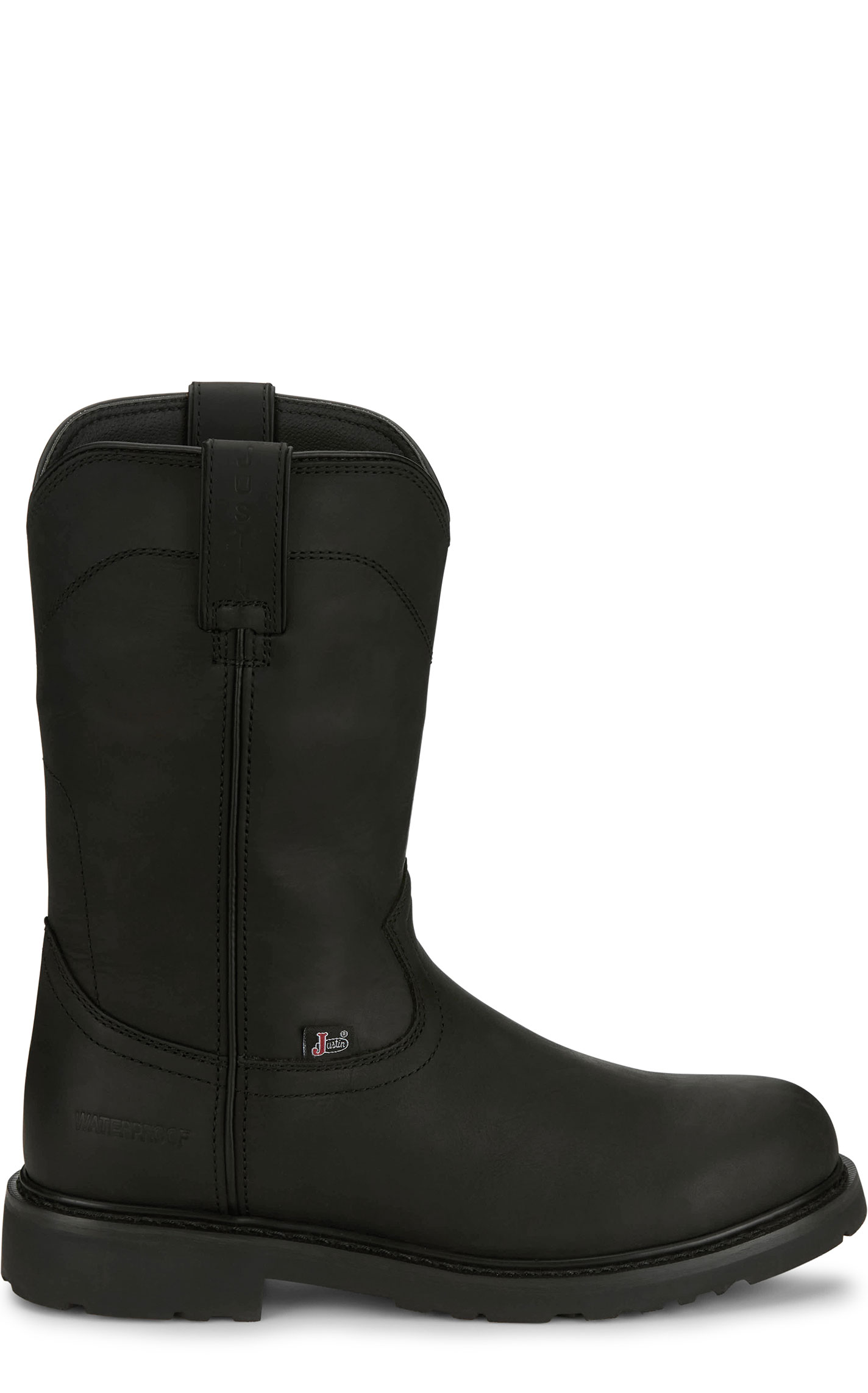 Justin Men's Black Waterproof Round Steel Toe Work Boots - Image 1