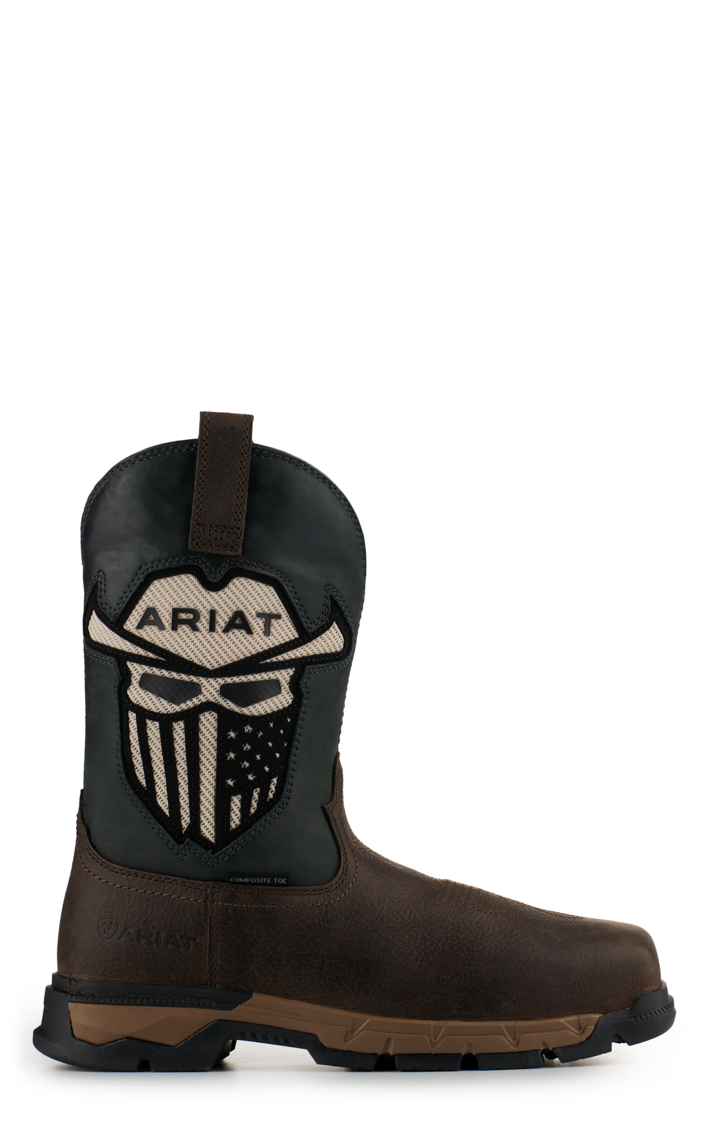 Ariat Men's Rebar Flex Dark Brown & Storm Incognito Skull VentTEK Wide Square Composite Toe Work Boot - Image 1