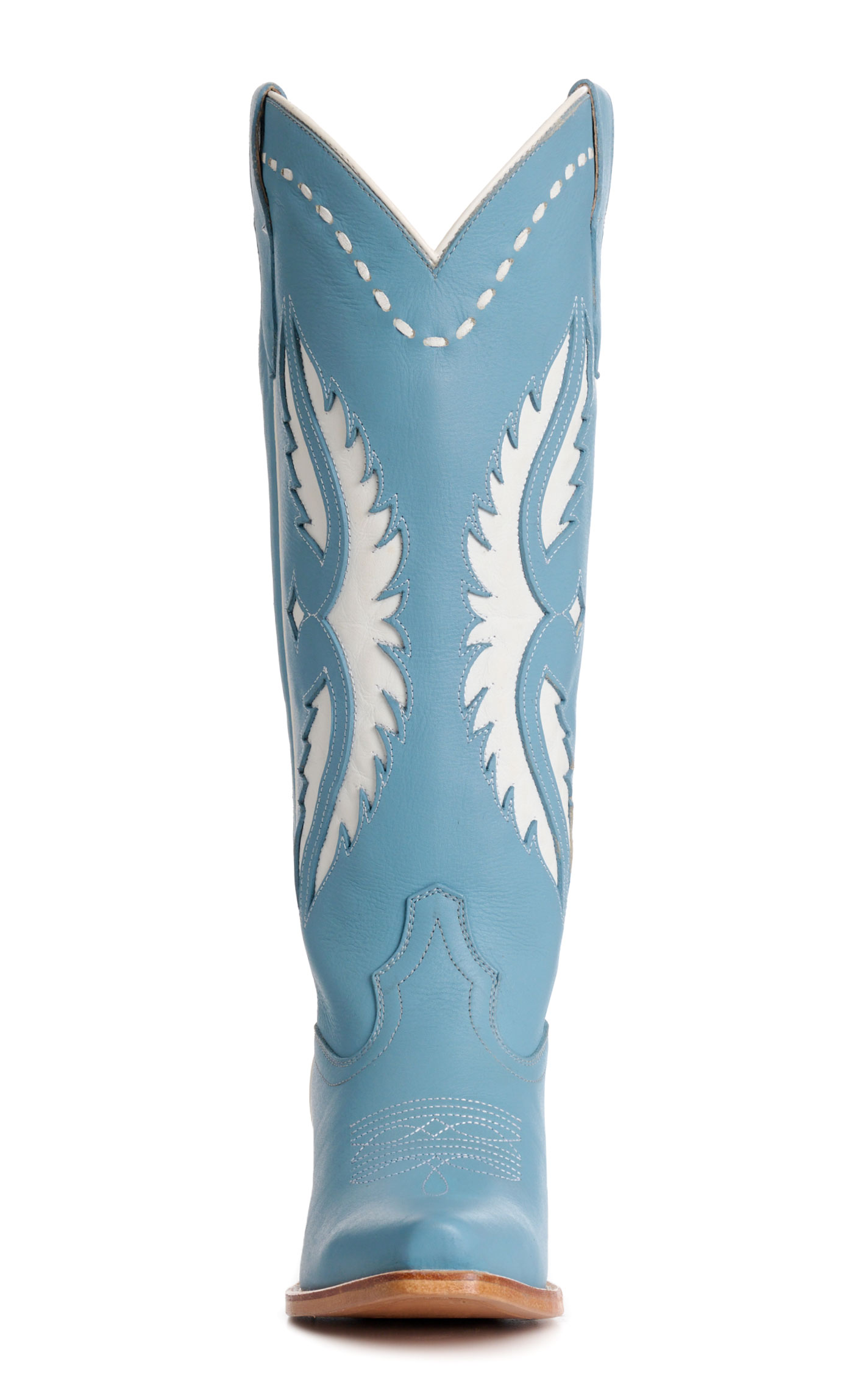 Rockin' C Women's Light Blue & White Inlay Leather Snip Toe Cowboy Boots - Image 1
