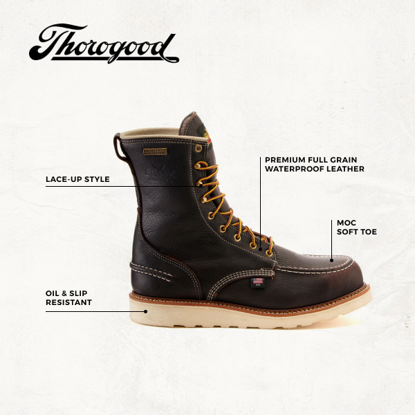 Thorogood Men's Dark Chocolate Waterproof Moc Steel Toe Lace Up Work Boot - Image 1