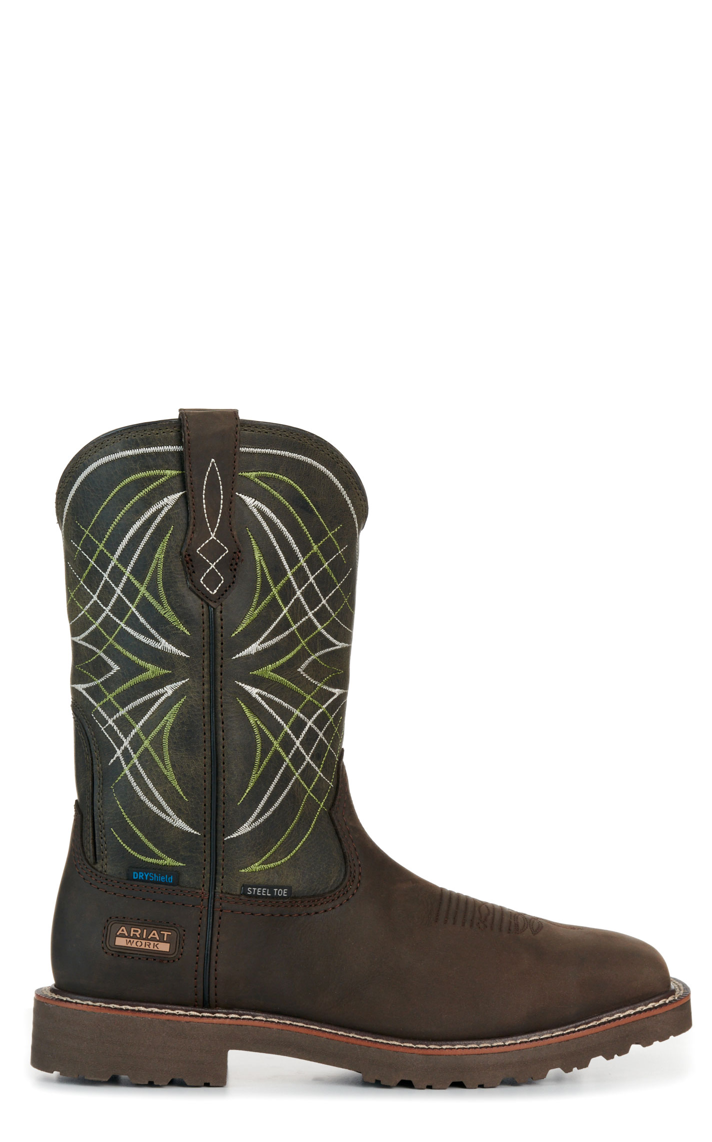Ariat Men’s Dark Brown and Moss Green Activator Waterproof Wide Square Steel Toe Work Boots - Image 1