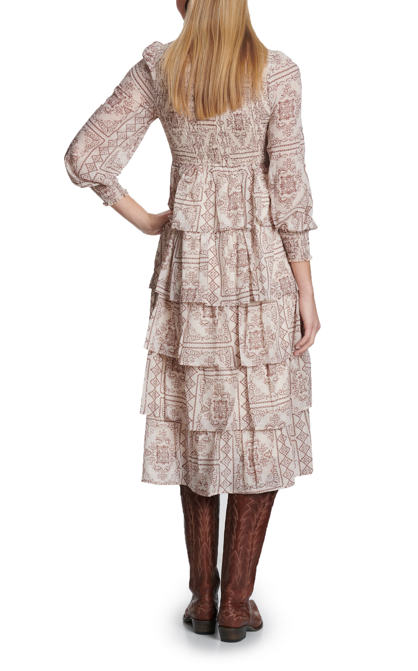 TCEC Women's Cream & Cinnamon Picture-Frame Print Smocked Dress - Image 1