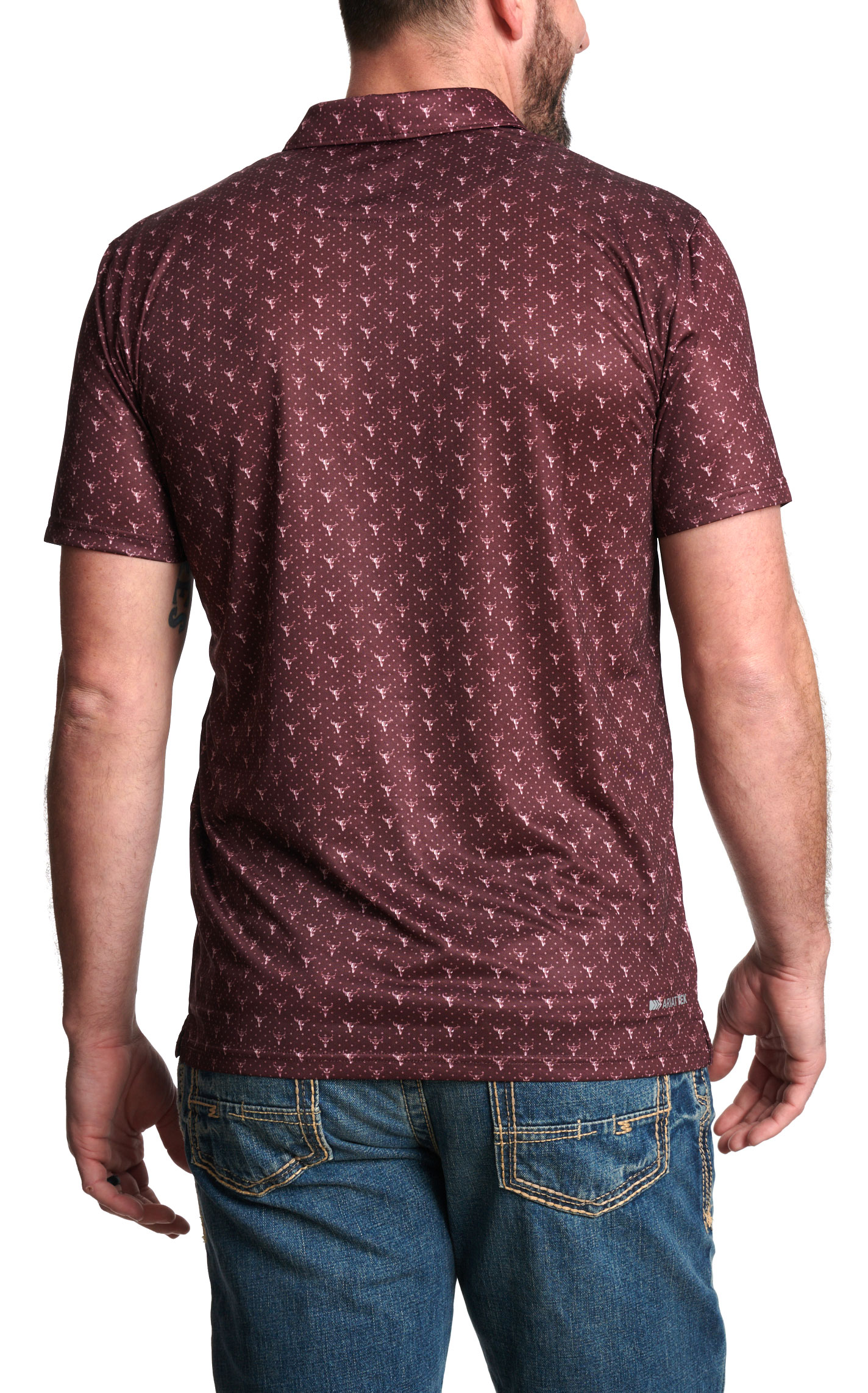 Ariat Men's Burgundy Steer Skull Print Polo Shirt - Image 1
