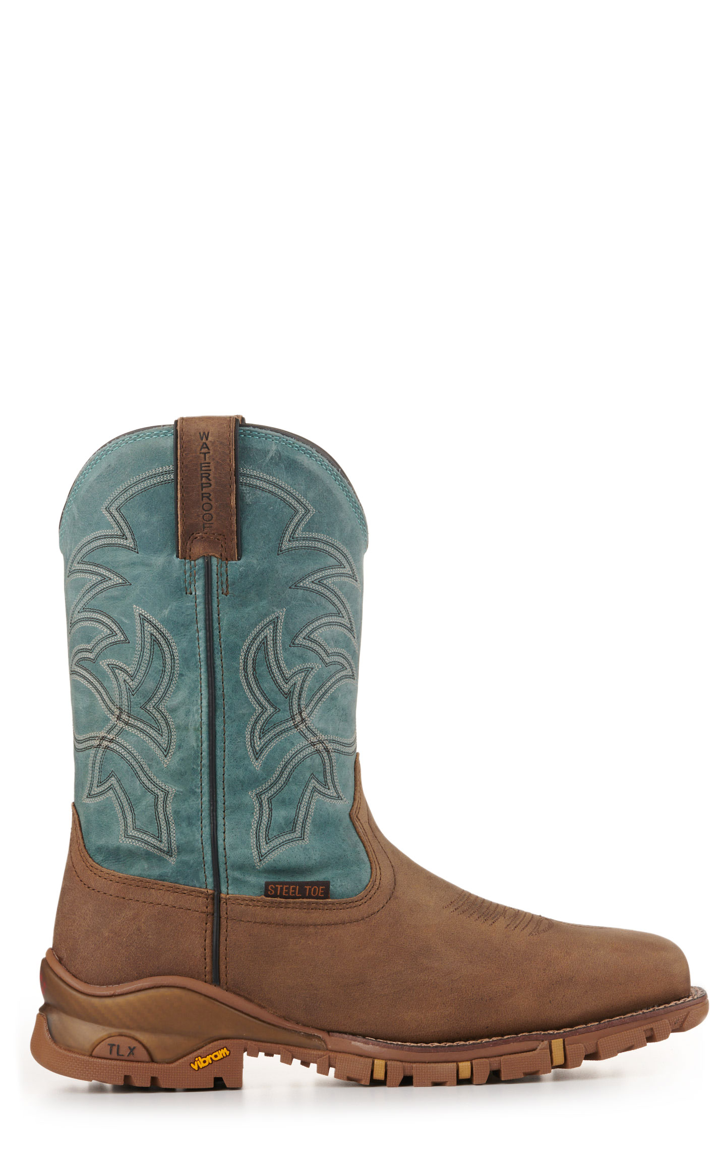 Tony Lama Men's Ash Gray and Mineral Blue Wide Square Steel Toe Work Boot - Image 1