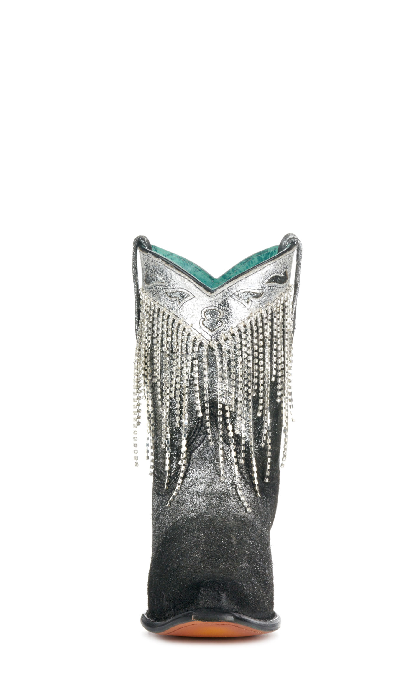 Corral Women's Distressed Metallic Black with Crystal Fringe Snip Toe Cowboy Booties - Image 1