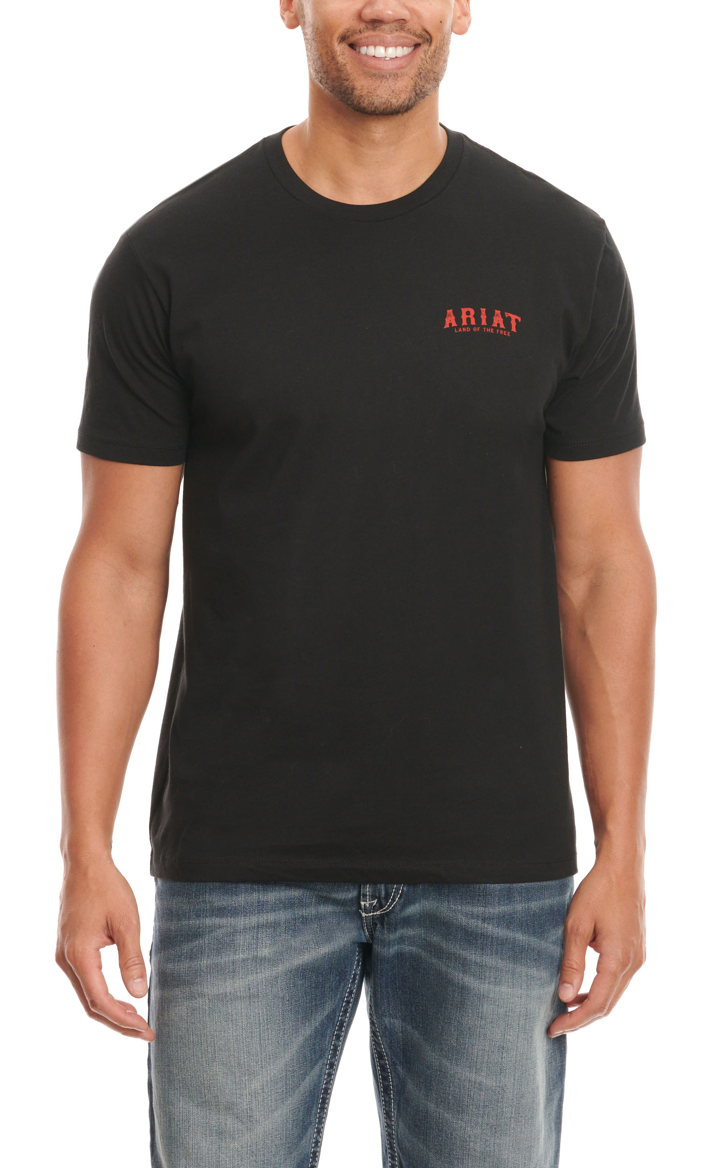 Ariat Men's Black Vertical Black & Gray Flag Logo Graphic Short Sleeve T-Shirt - Image 1
