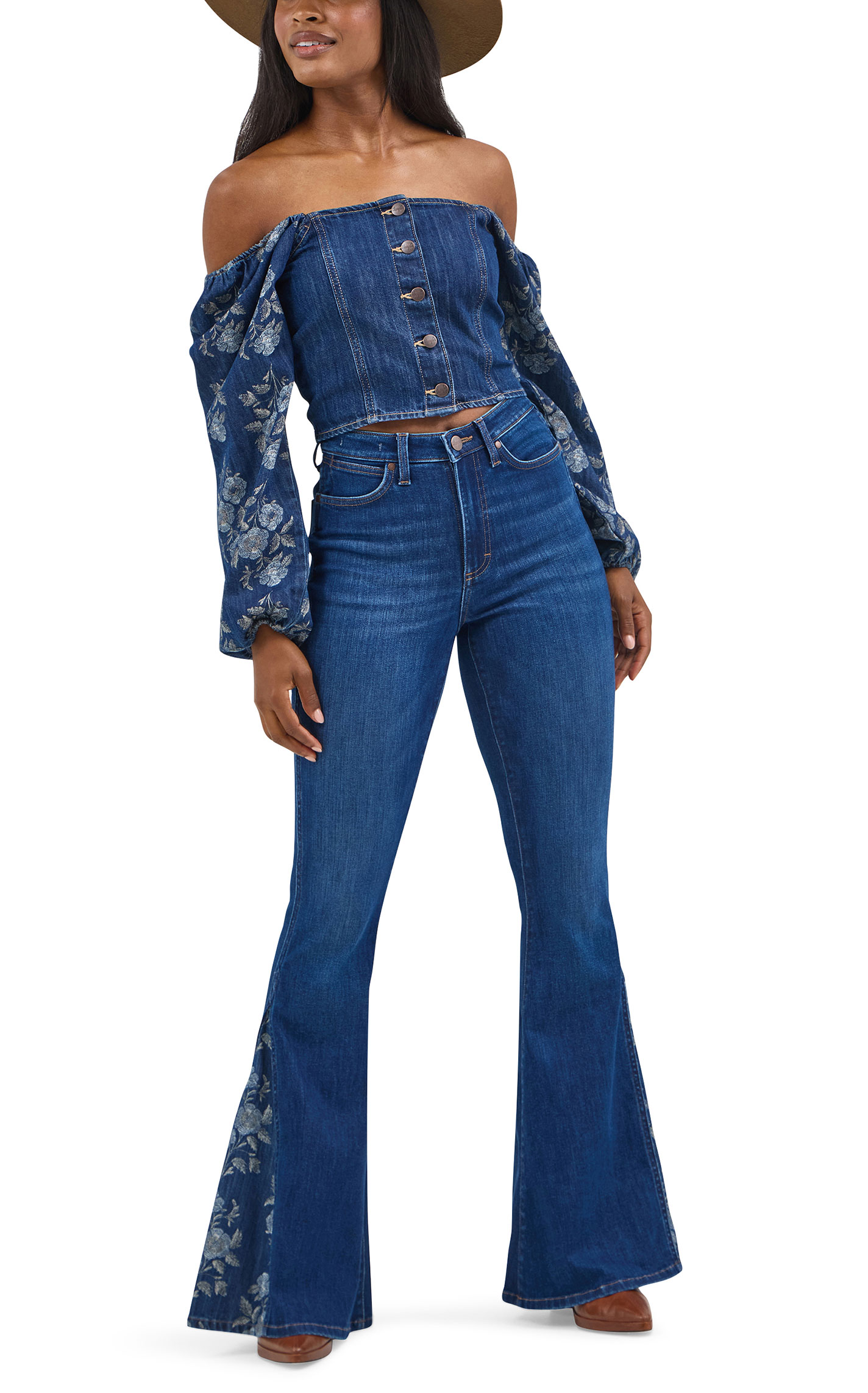 Wrangler Retro Women's Dark Wash Denim Cropped Top - Image 1