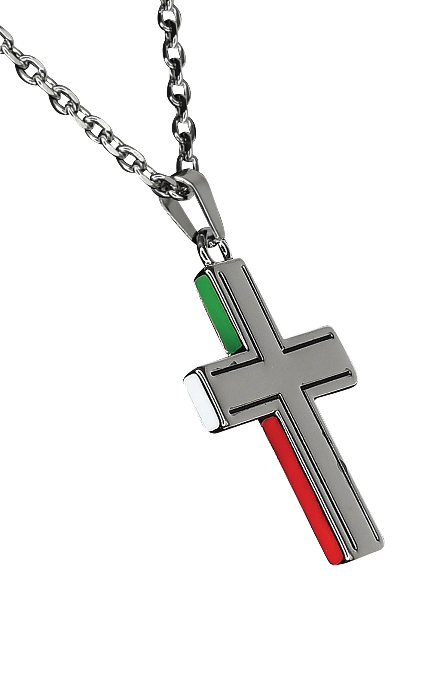 Justin Men's Silver Enameled Mexican Flag Cross Necklace - Image 1