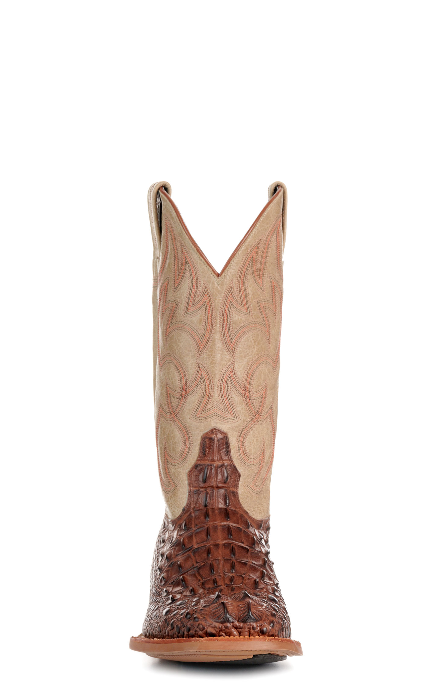 Cavender's Men's Intrepid Antique Cognac Hornback Alligator Print and Bone Wide Square Toe Cowboy Boots - Image 1