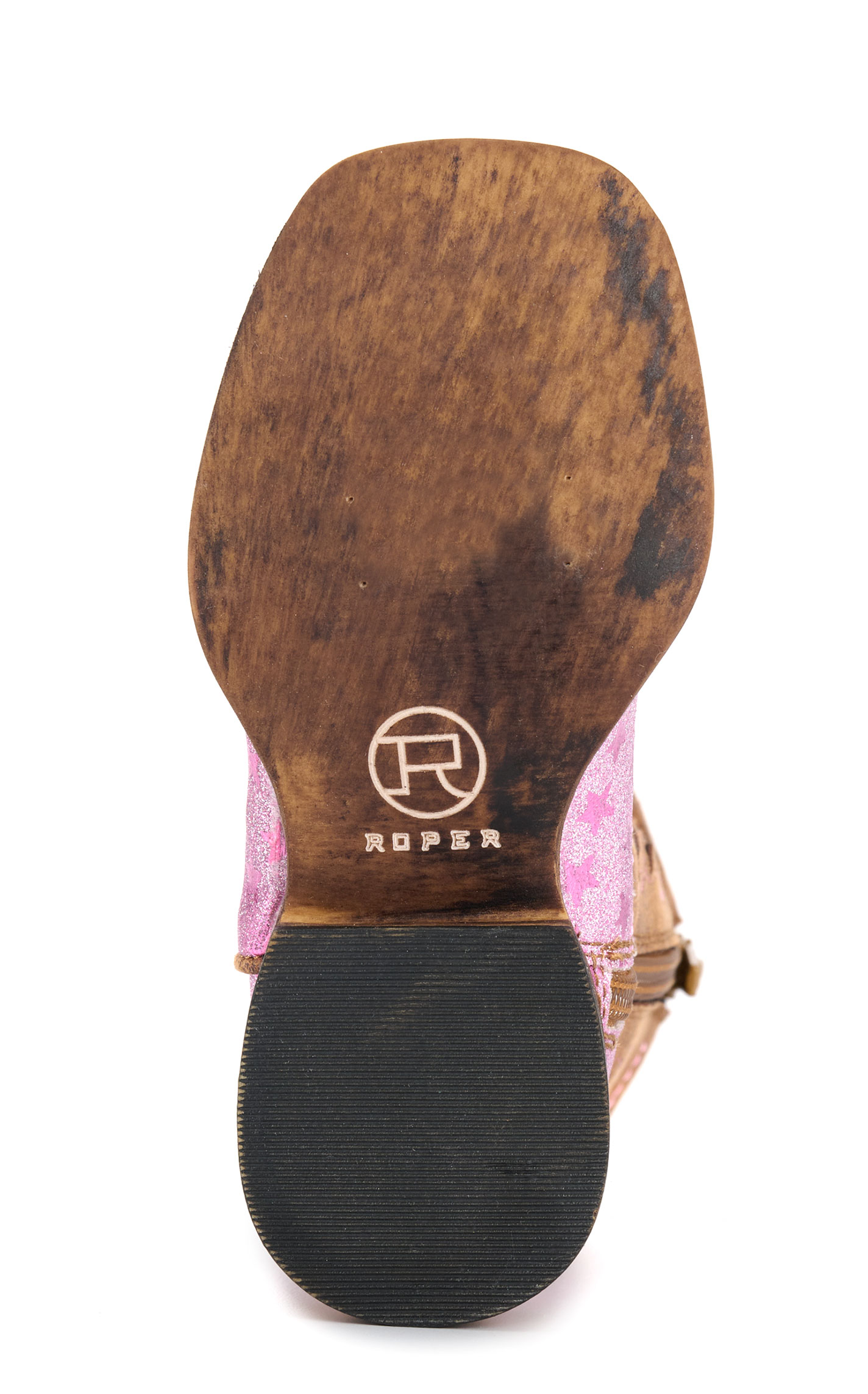 Roper Toddler’s Pink Glitter and Brown Starlet Leather Short Square Toe Cowboy Boots - Image 1