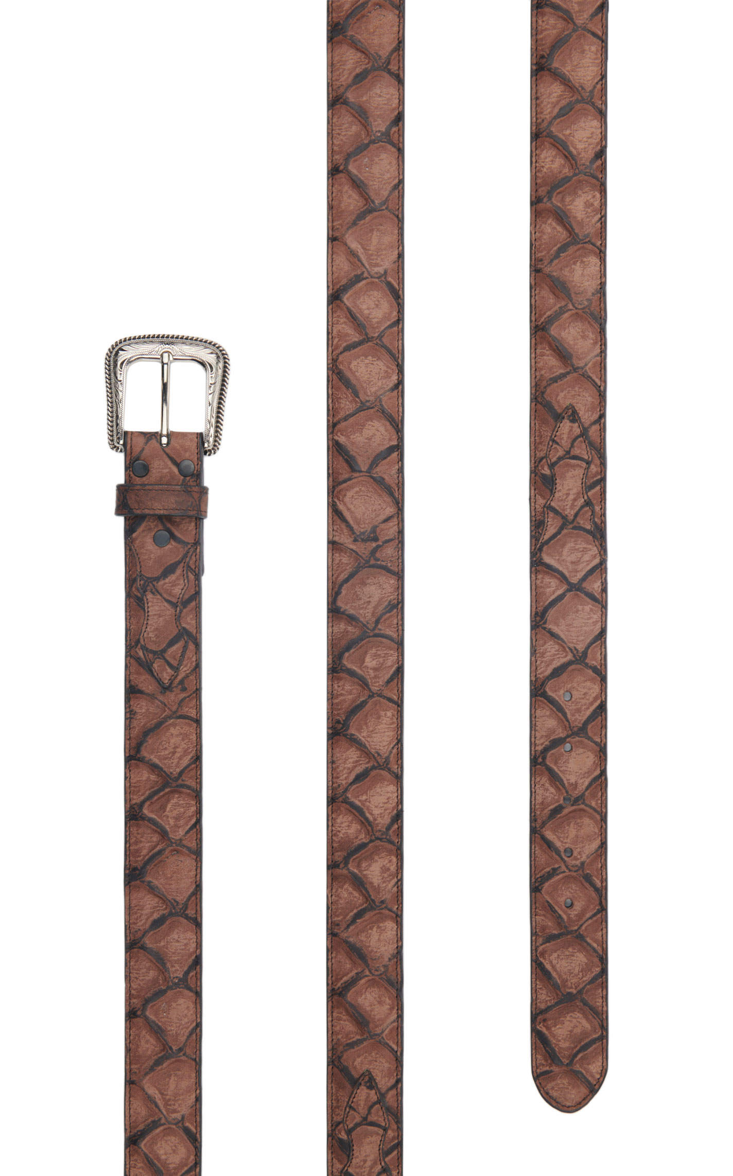 Cavender's Men's Matte Chocolate Pirarucu Fish Print Western Belt - Image 1