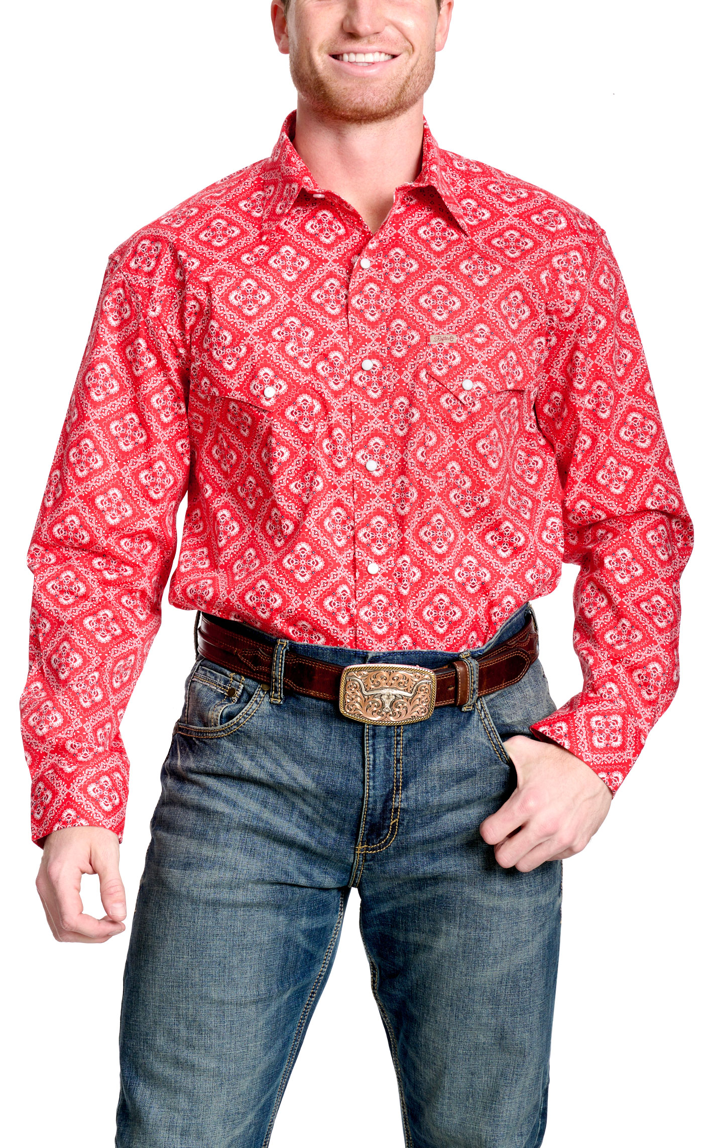 Rafter C Men's ProFlex45 Red Bright Bandana Western Shirt - Image 1
