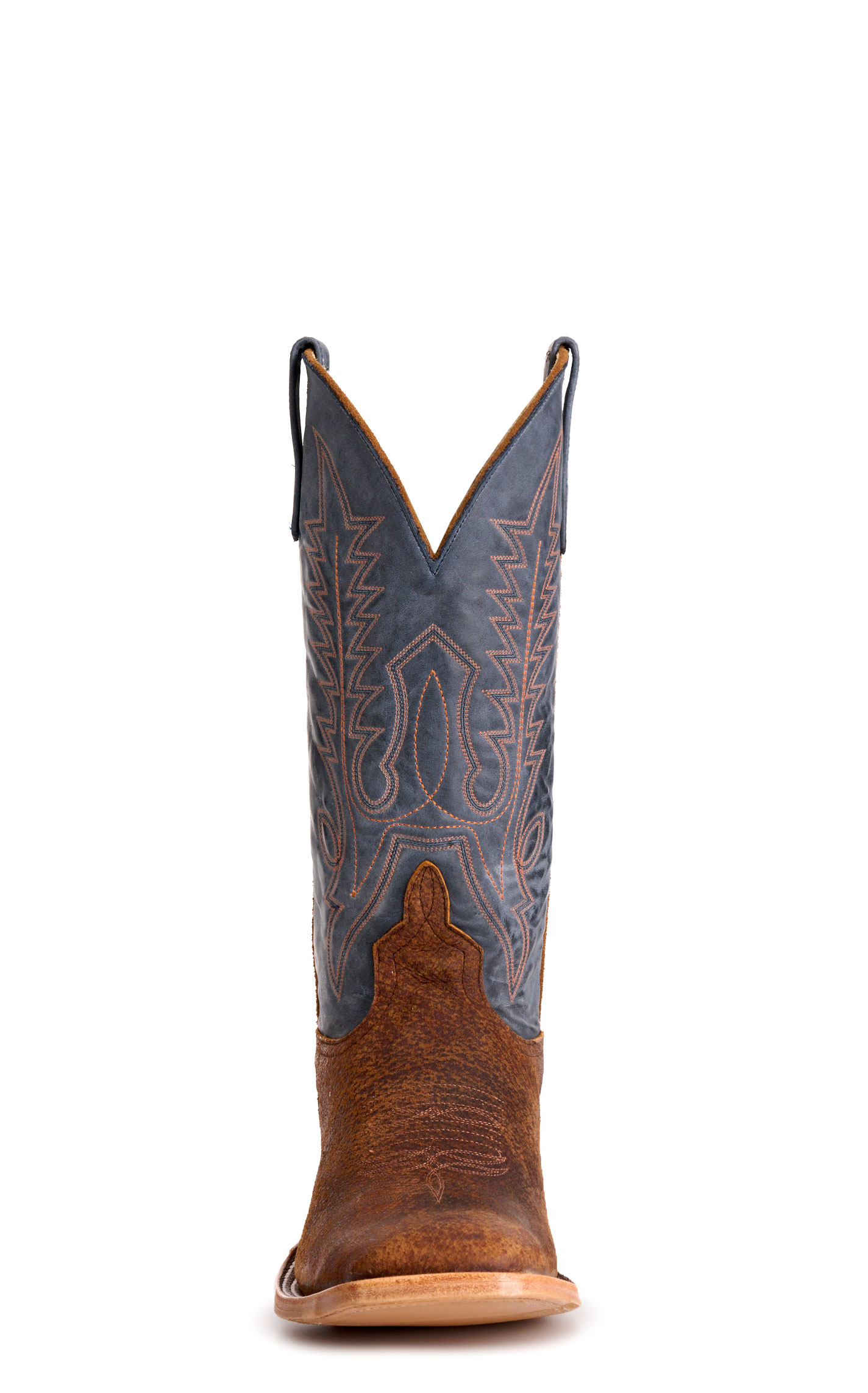 Anderson Bean Men's Chocolate Boar and Blue Hybrid Wide Square Toe Cowboy Boots - Image 1