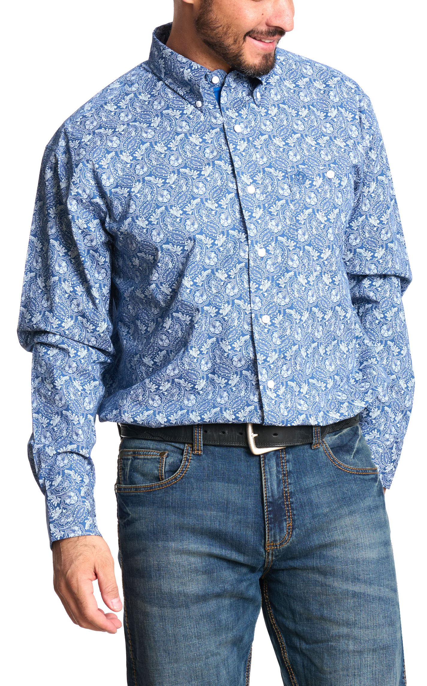 Wrangler Men's George Strait Collection Navy Paisley Print Western Shirt - Big & Tall  - Image 1