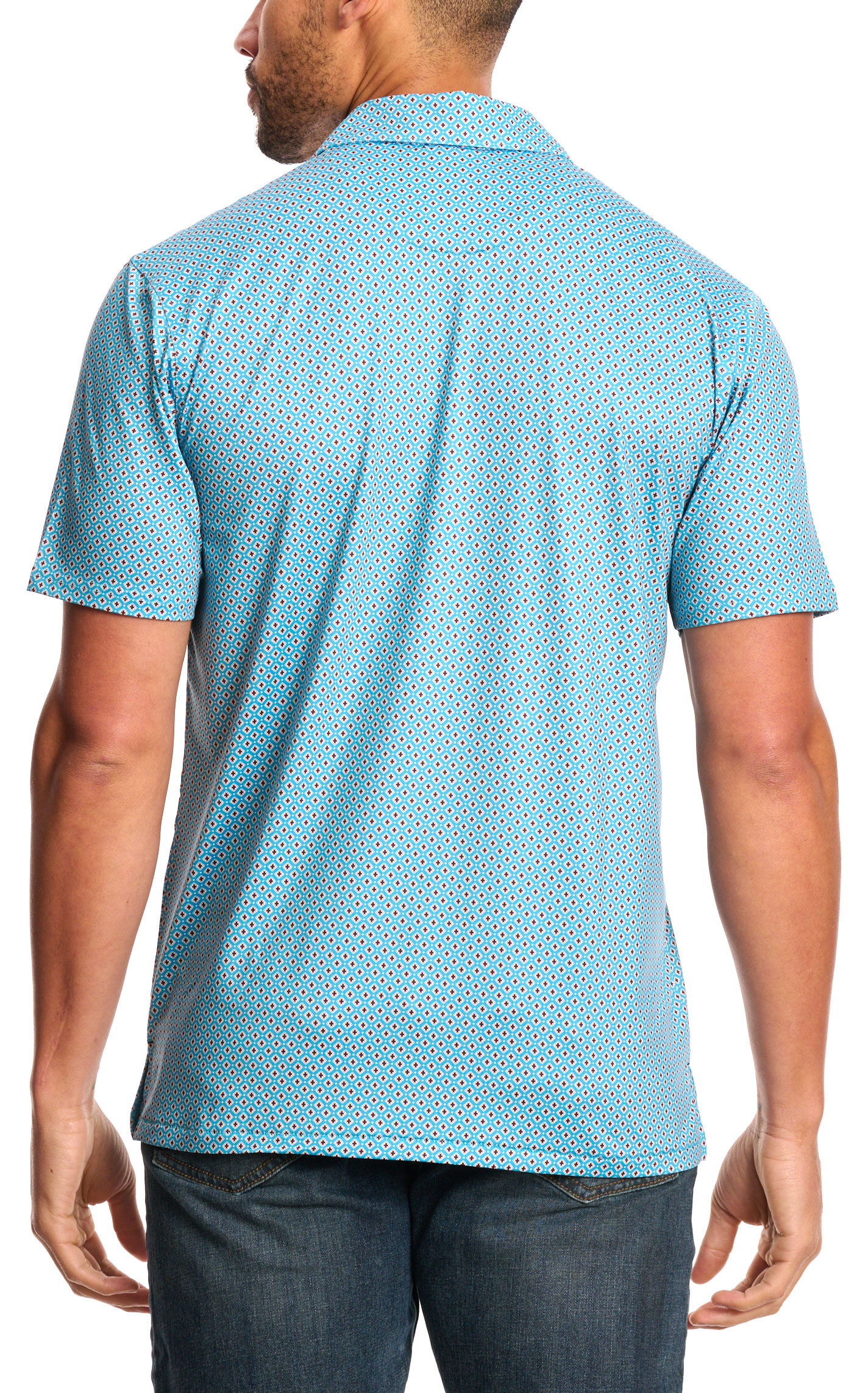 Rafter C Men's Turquoise Geo Print Polo Shirt - Image 1