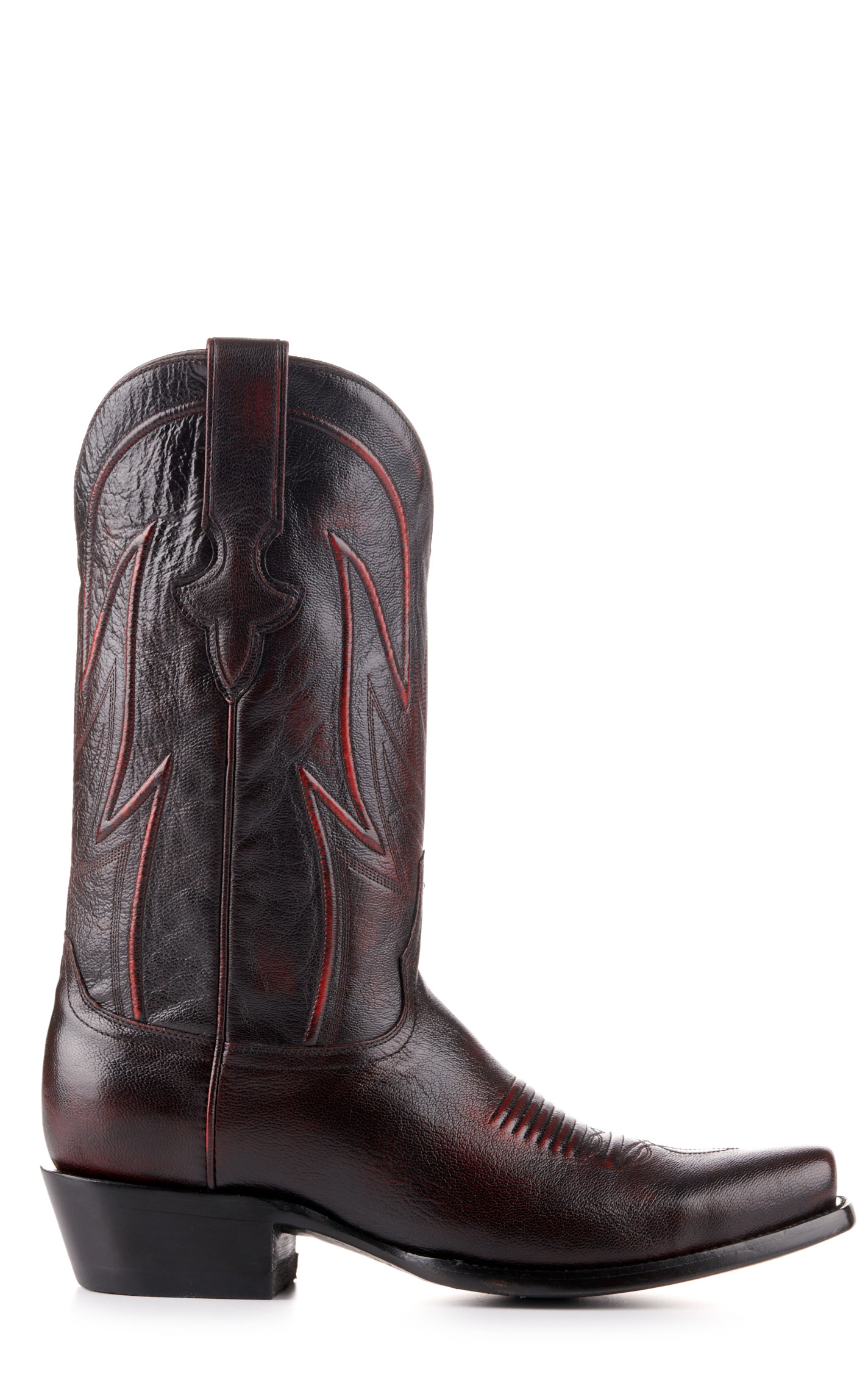 JRC & Sons Men's Wyatt Brush Off Goat Punchy Square Toe Cowboy Boot in Black Cherry - Image 1