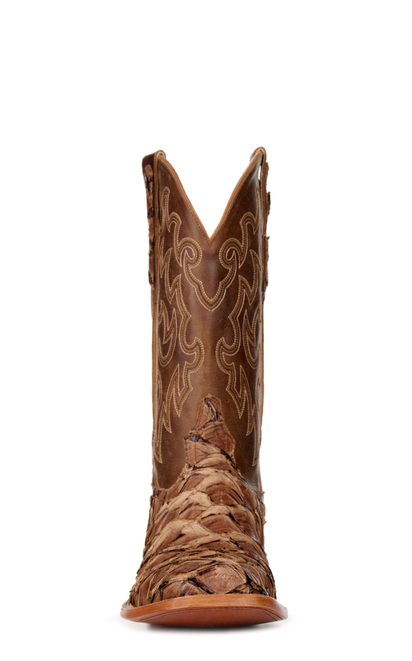 Cavender's Men's Mahogany Pirarucu & Brown Wide Square Toe Cowboy Boots - Image 1