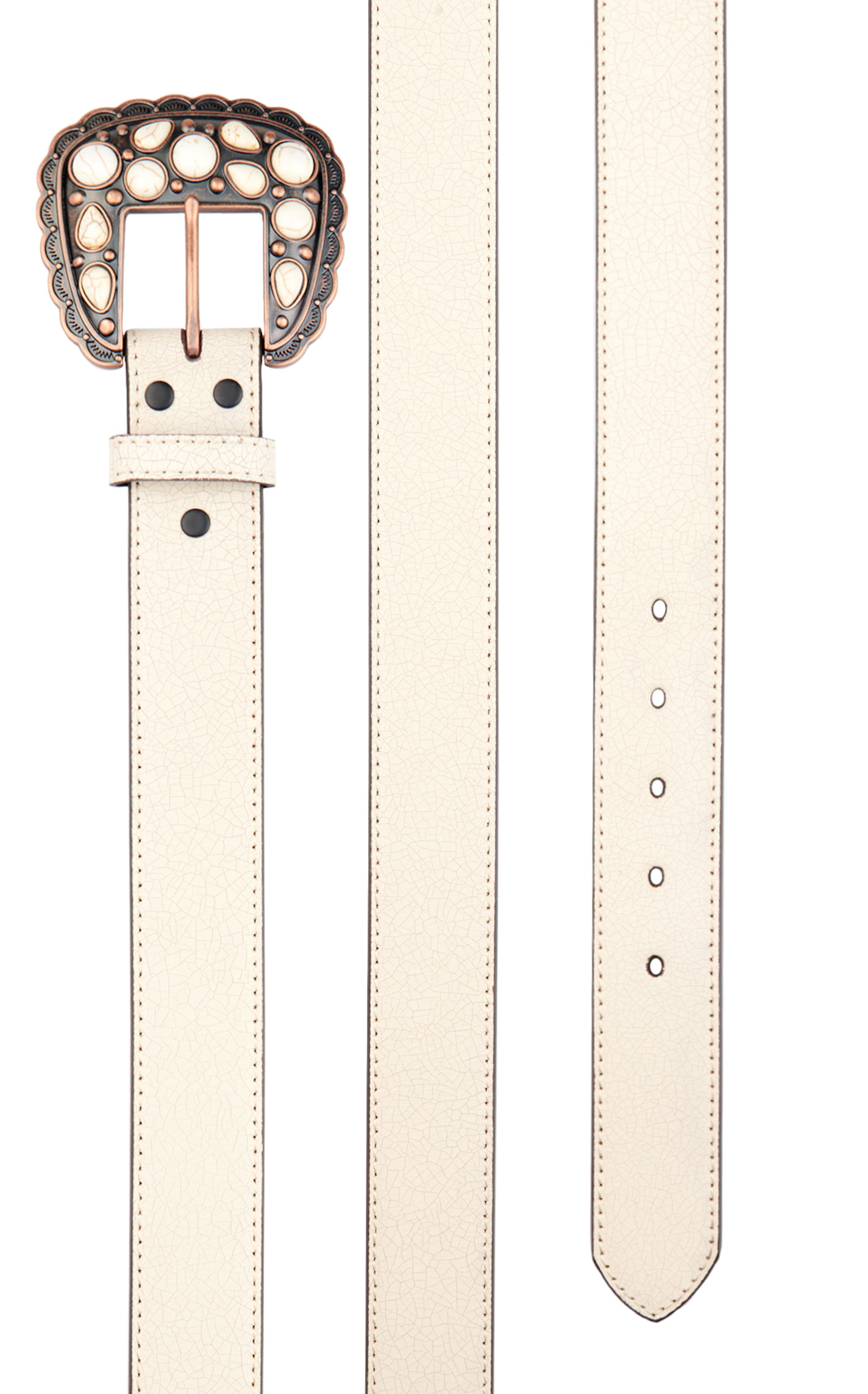 Angel Ranch Women's Cream Crackled Leather Copper & Stone Buckle Western Belt - Image 1