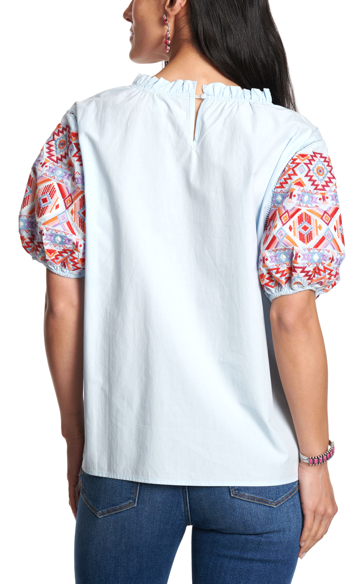 Rockin C Women's Pale Sky & Aztec Embroidered Top - Image 1