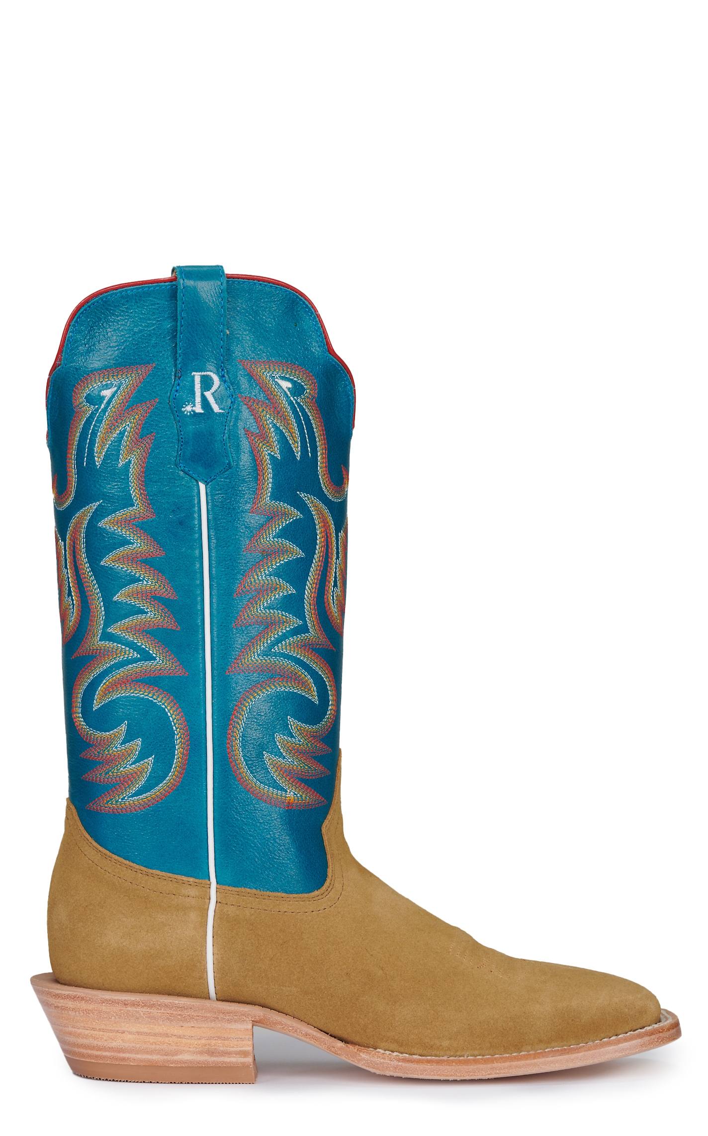 R Watson Marine Blue and Sand Roughout Wide Square Toe Cowboy Boots - Image 1