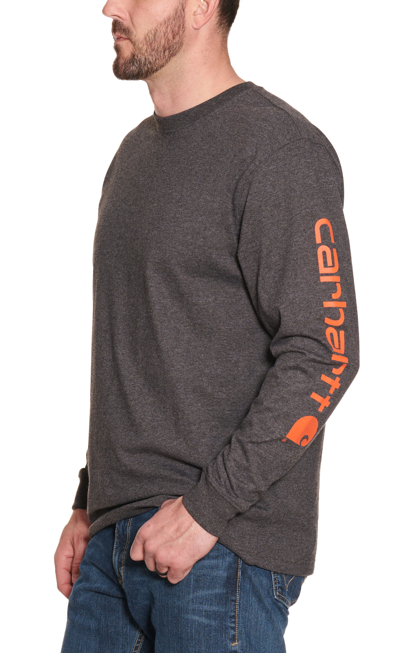 Carhartt Men's Heather Charcoal Logo Graphic Sleeve T-Shirt - Image 3
